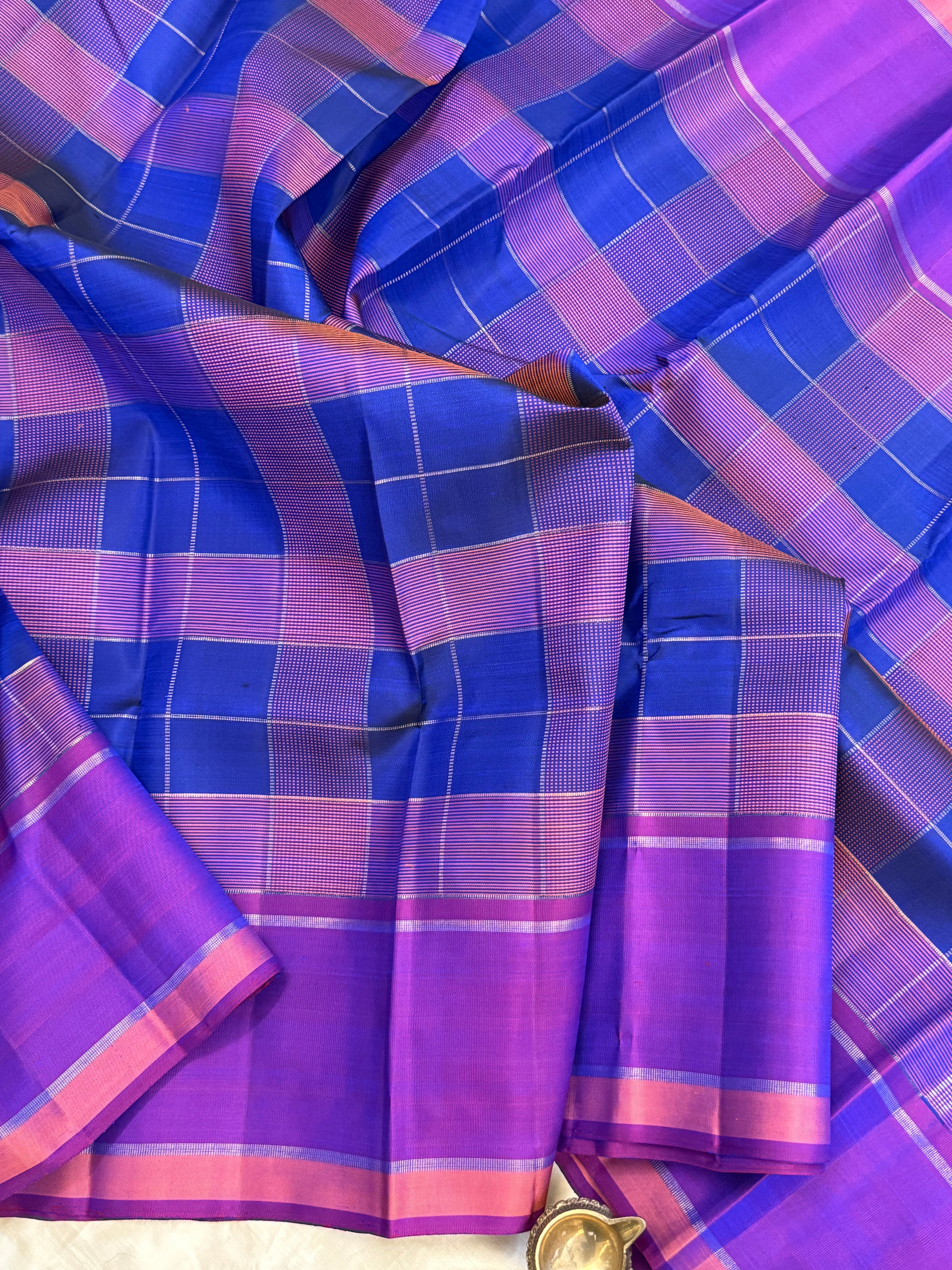 Royal blue and purple Chettinad kattam/ Kanjipuram silk