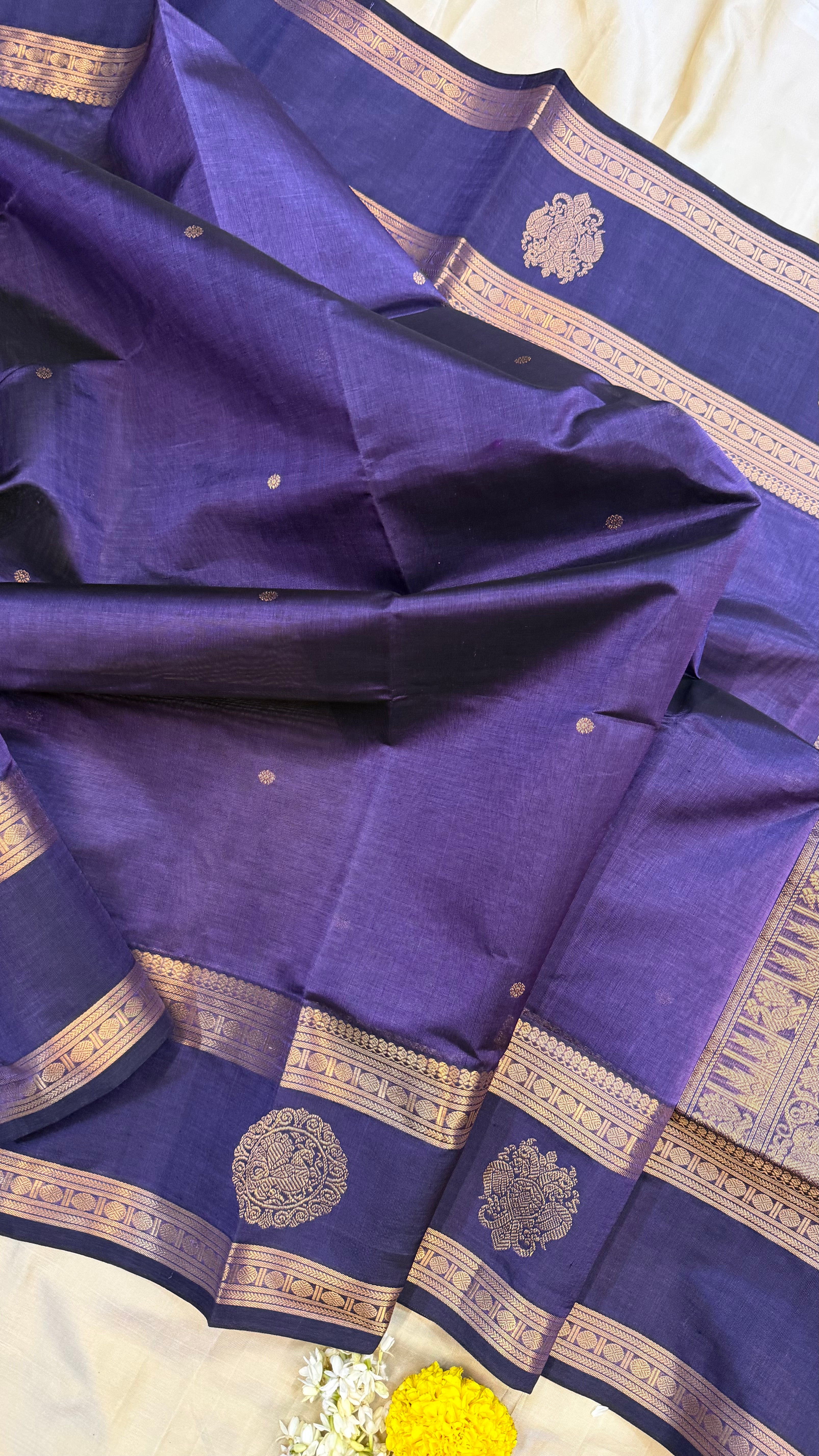 Purple border butta/ Silk Cotton