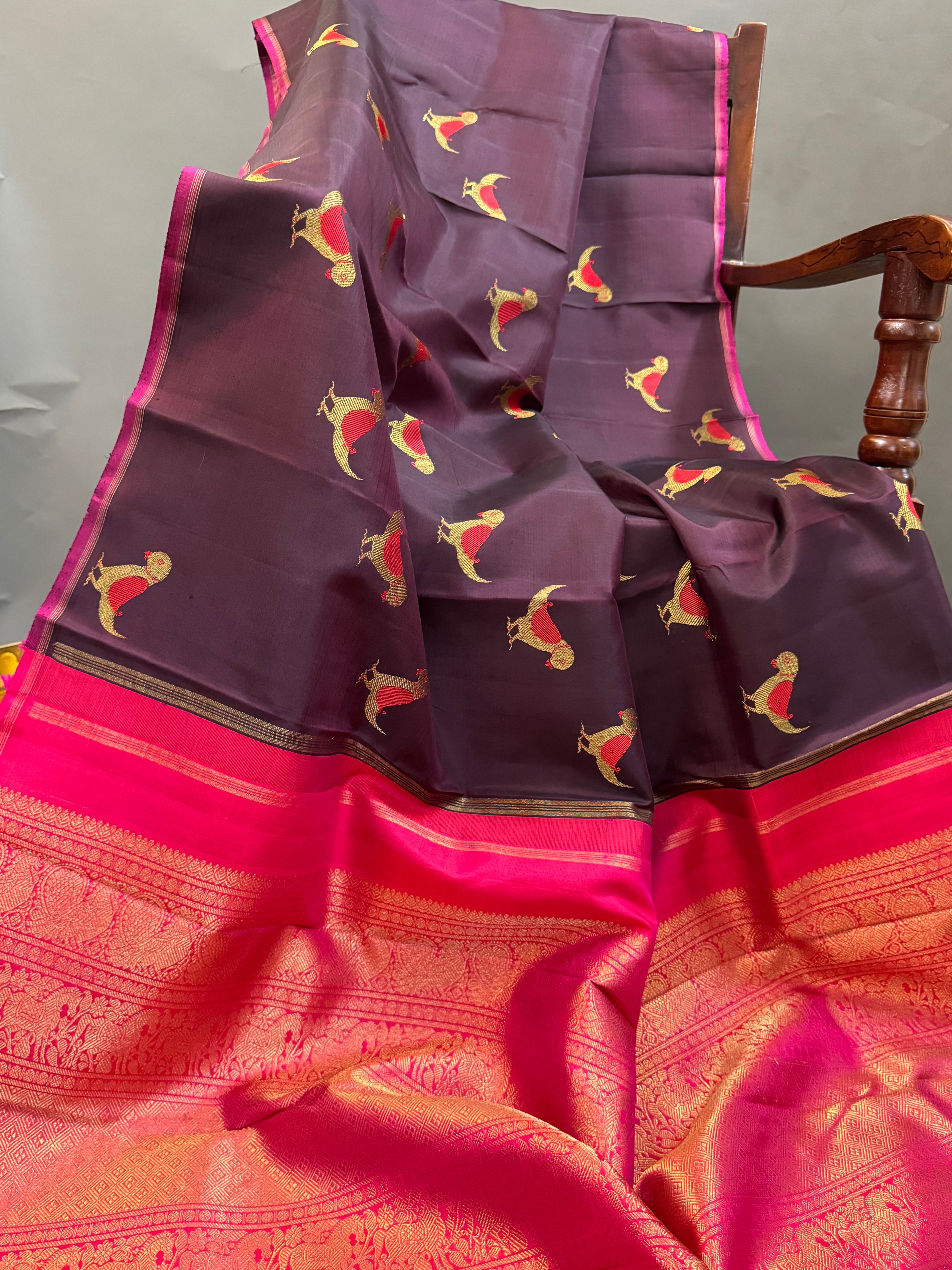Paaku Meena work bird Butta Borderless kanjipuram silk saree