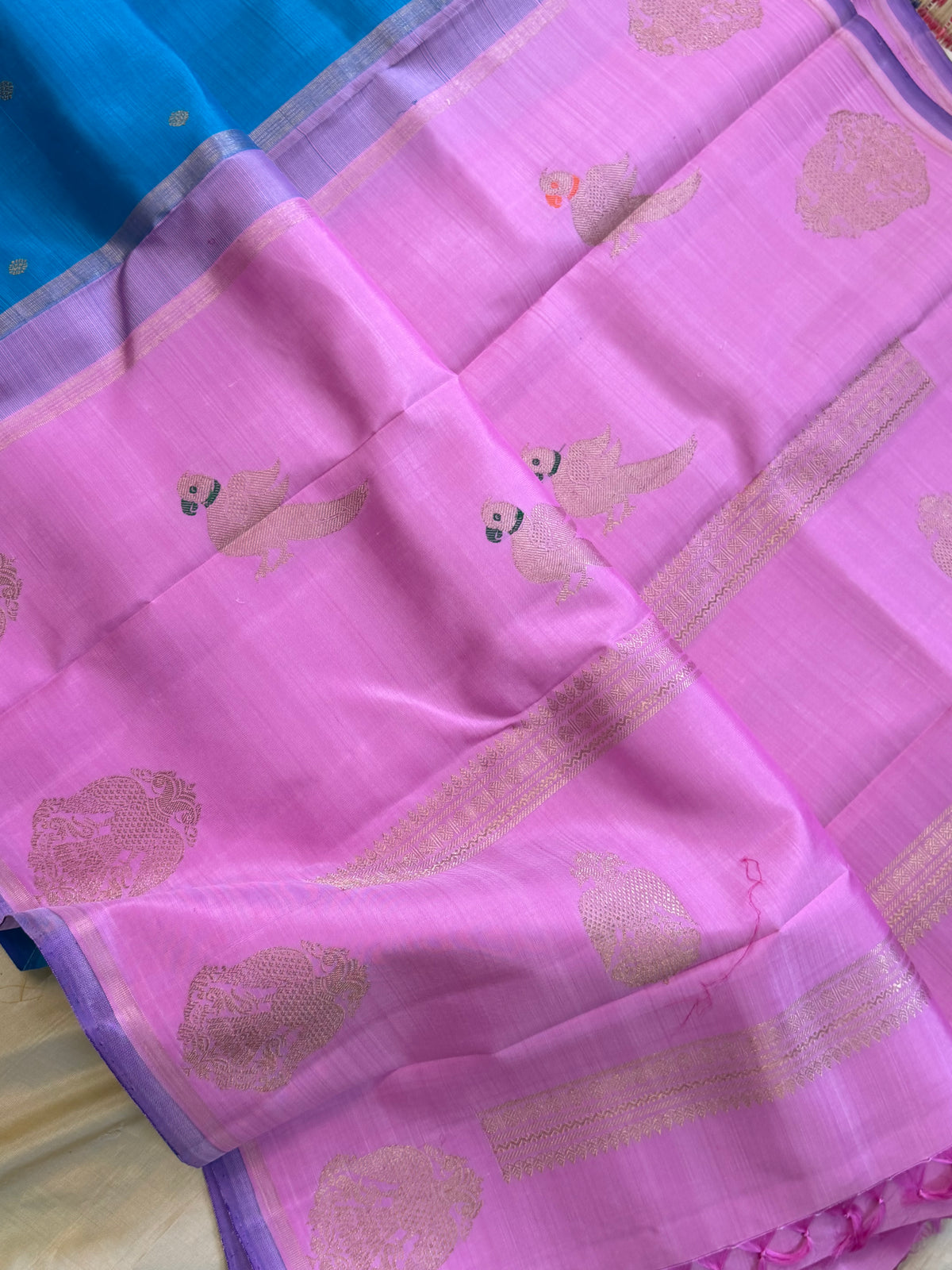 Sea blue irutalaipakshi border pure Kanjipuram silk