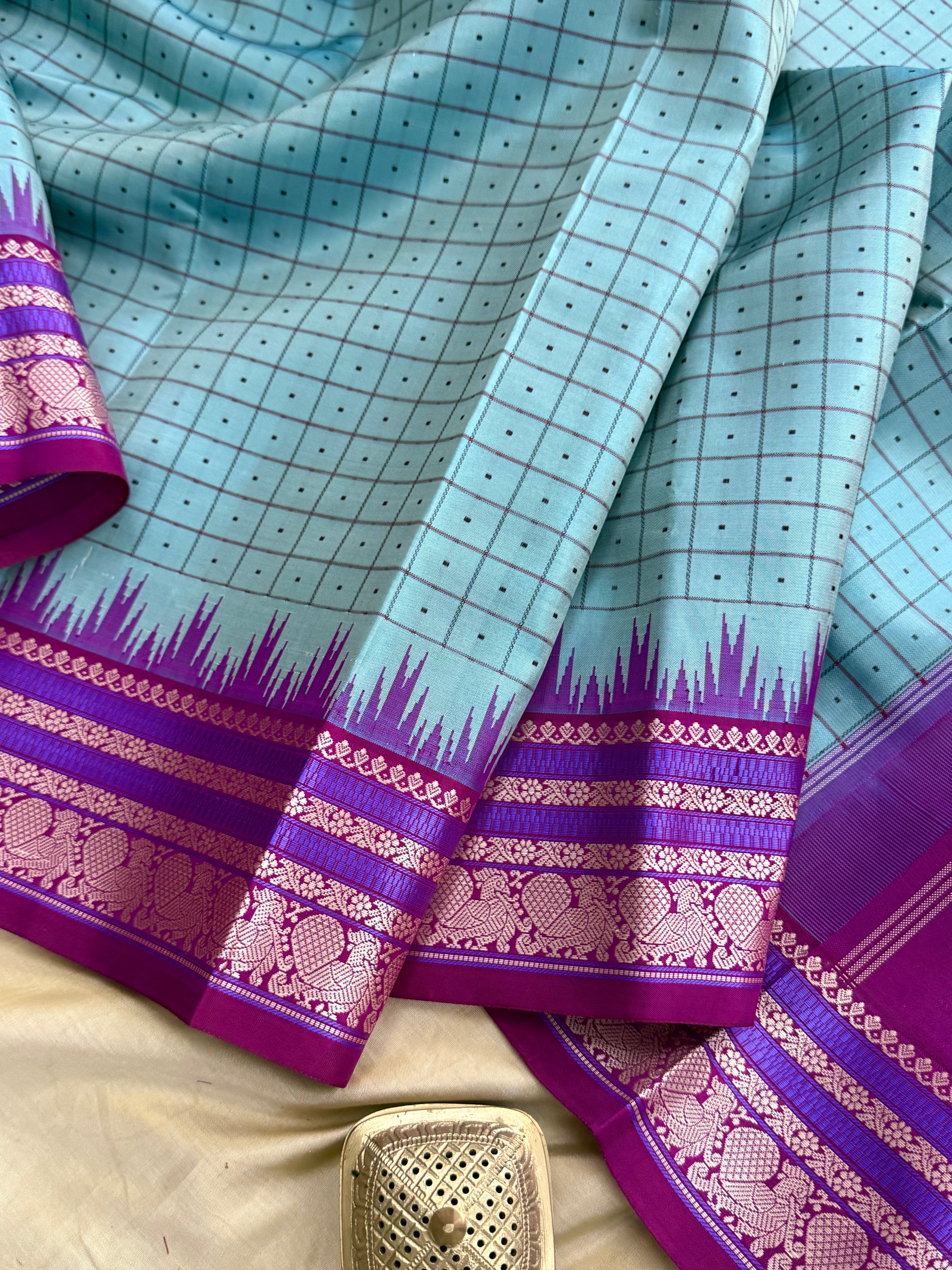 Blue Laksham Butta with temple border/special edition CLSA10478