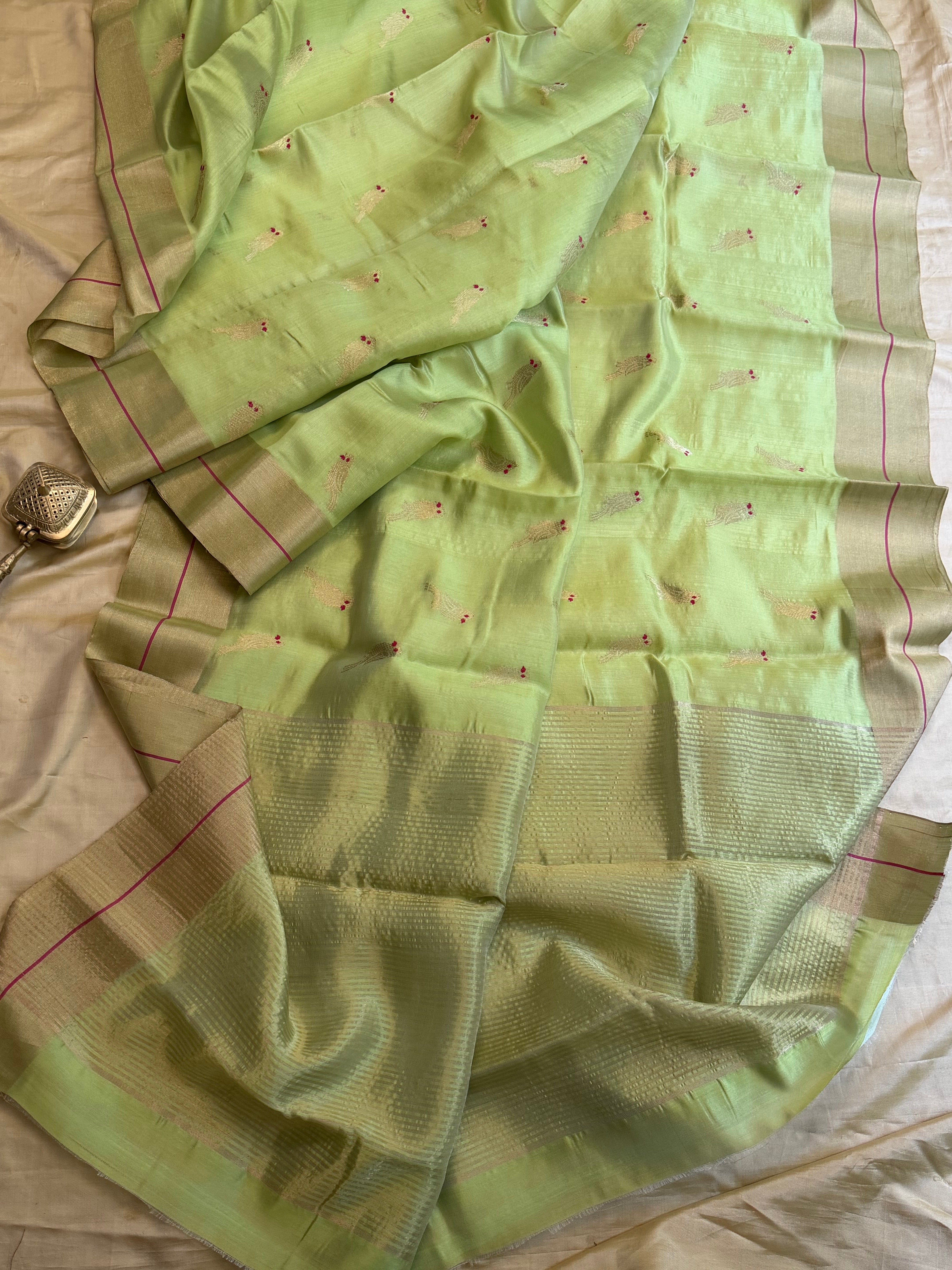 Liril green bird Butta / revival Chanderi silk