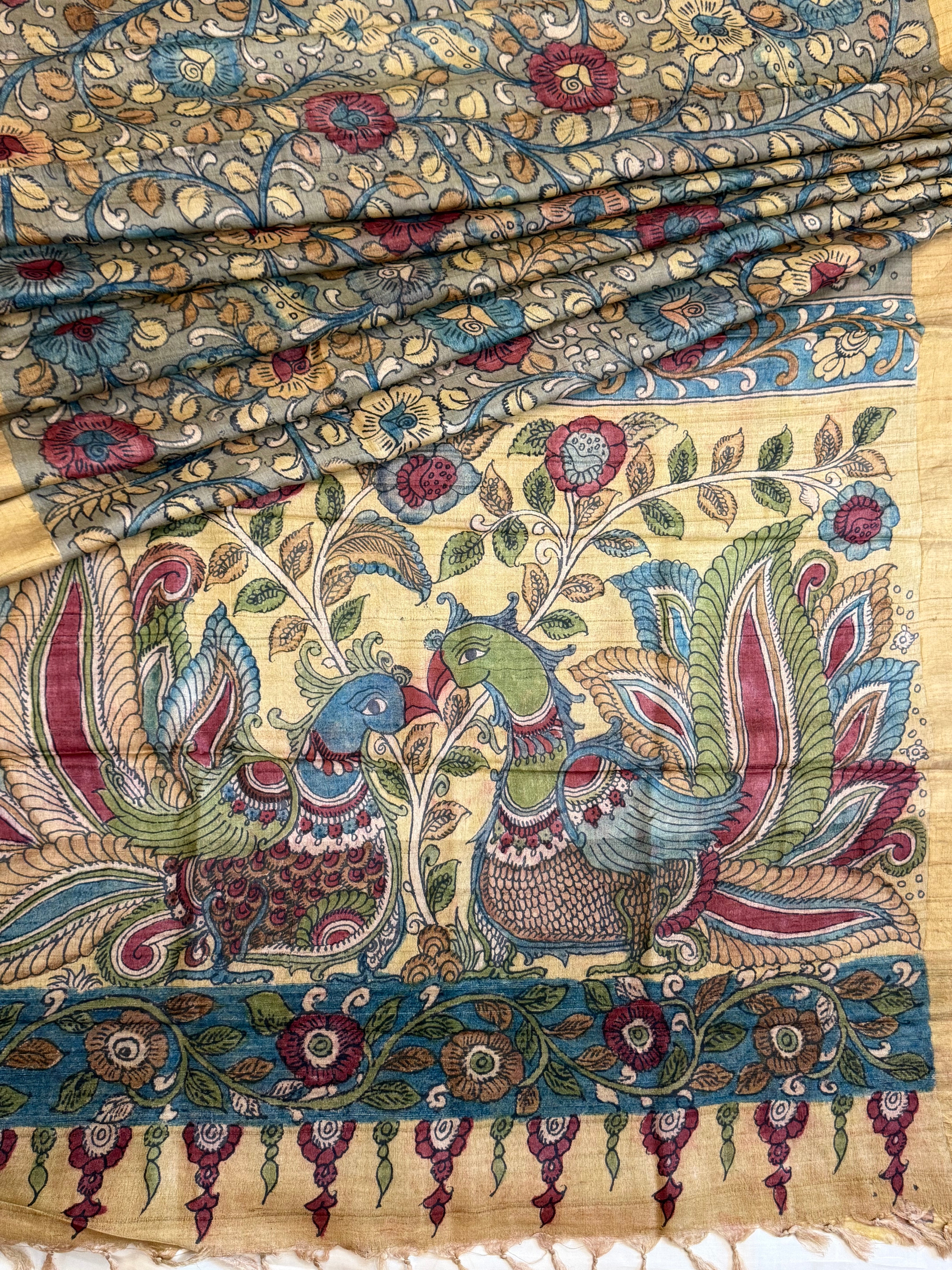 Hand drawn natural dyed pen kalamkari sarees / clsa 11126
