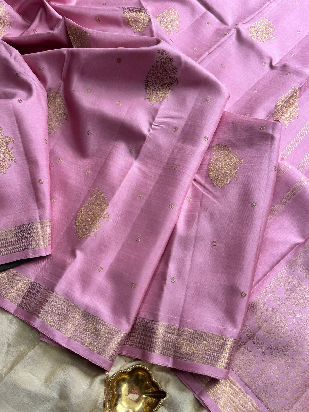 Pastel pink with small border pure zari/kanjipuram silk saree clsa 8113