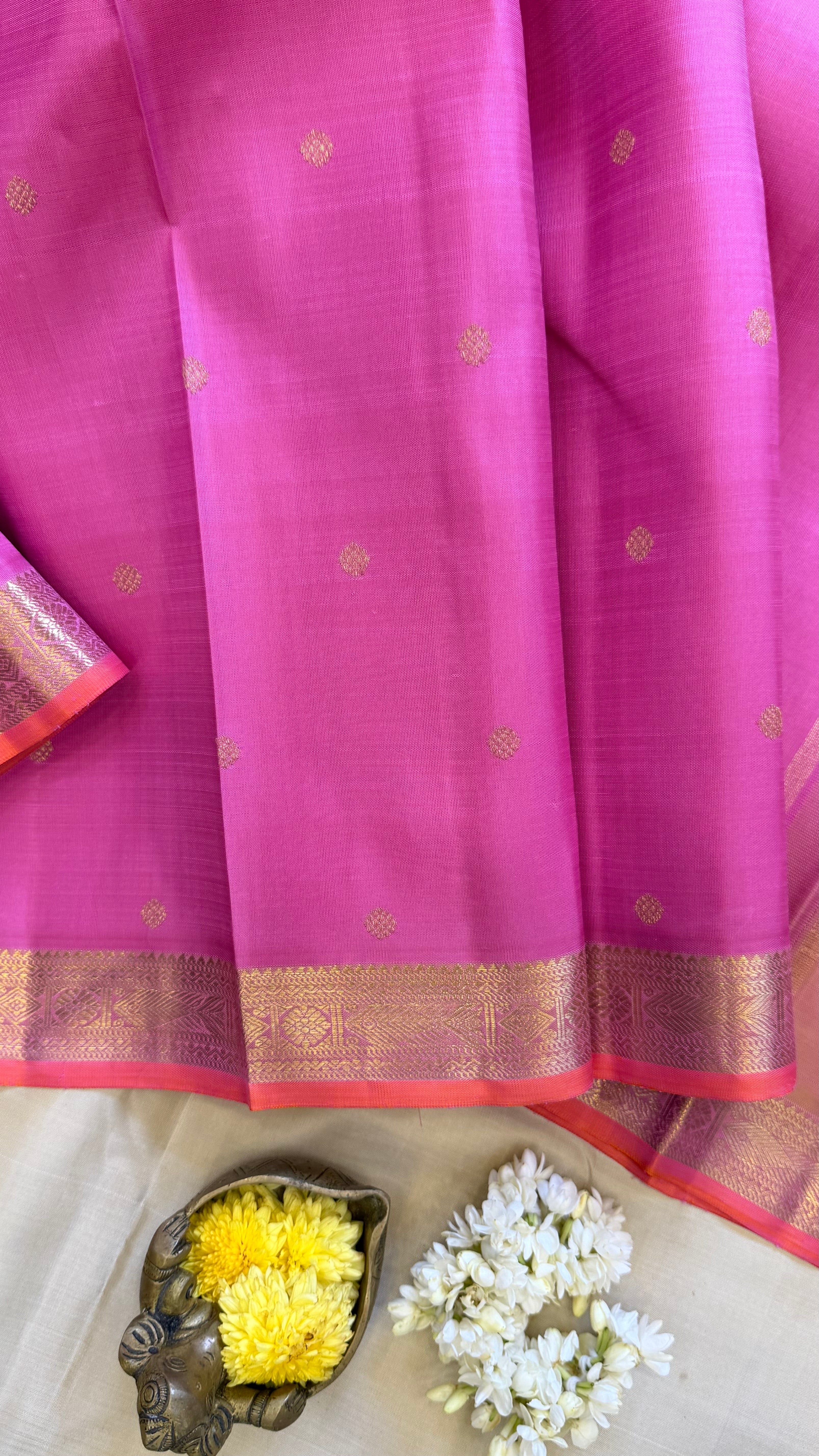 Pink small border/ kanjipuram silk