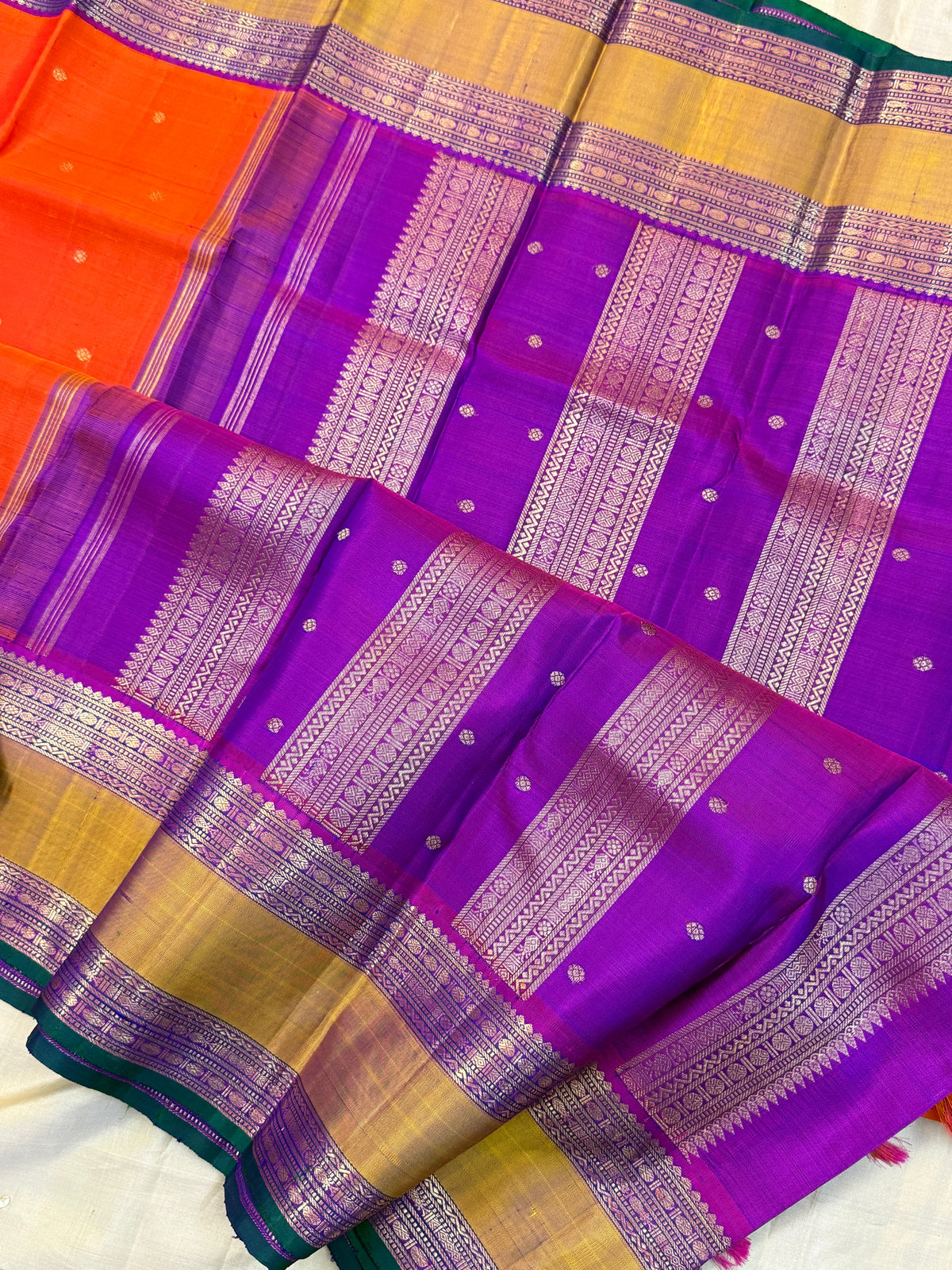 Navarathri - Day 5 Orange Colour pure Zari butta Rettapet Korvai /Kanjipuram silk sree Clsa4987