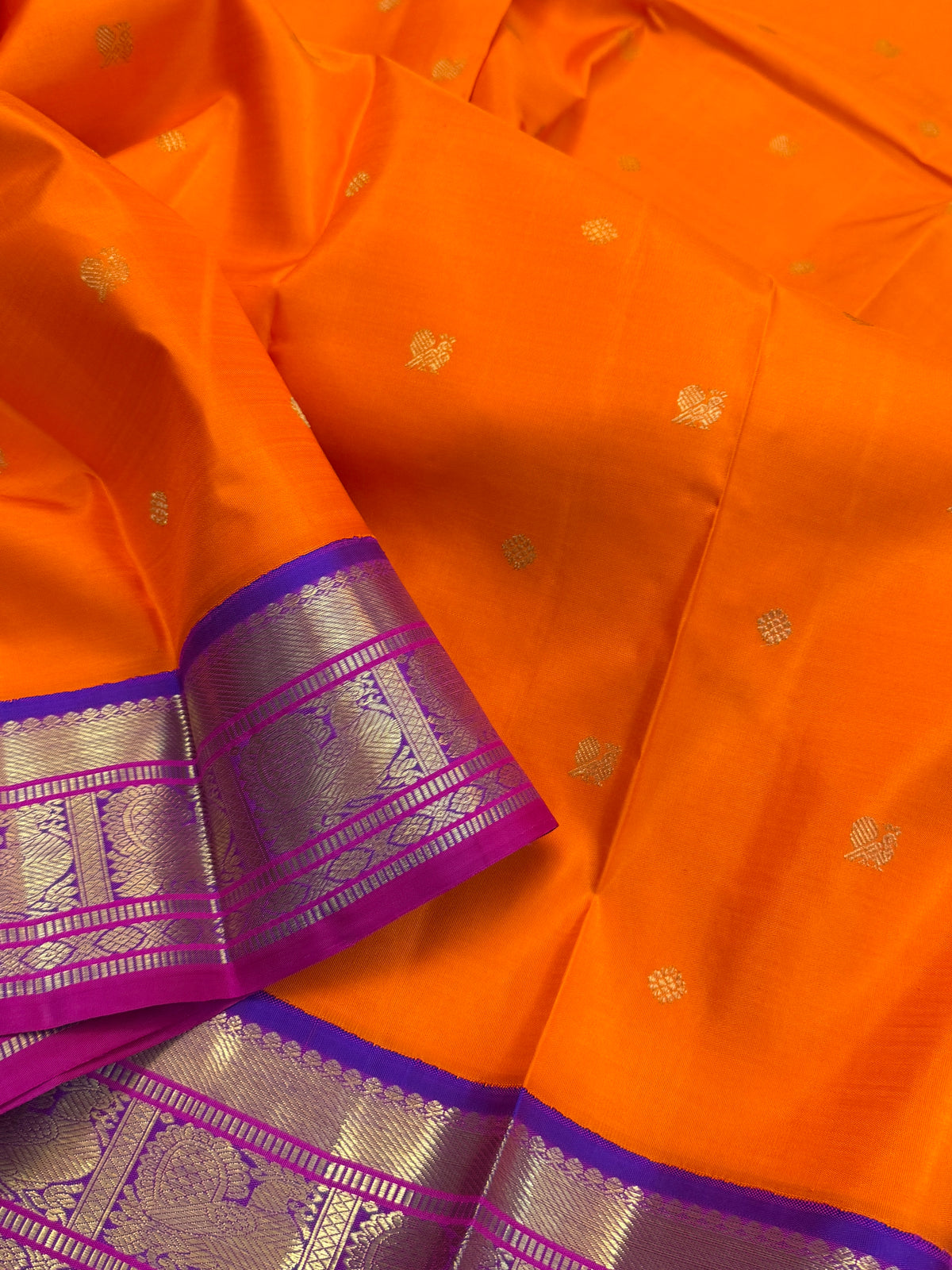 Navarathri - Day 5 Orange Colour pure Zari butta Korvai /Kanjipuram silk sree Clsa 7737