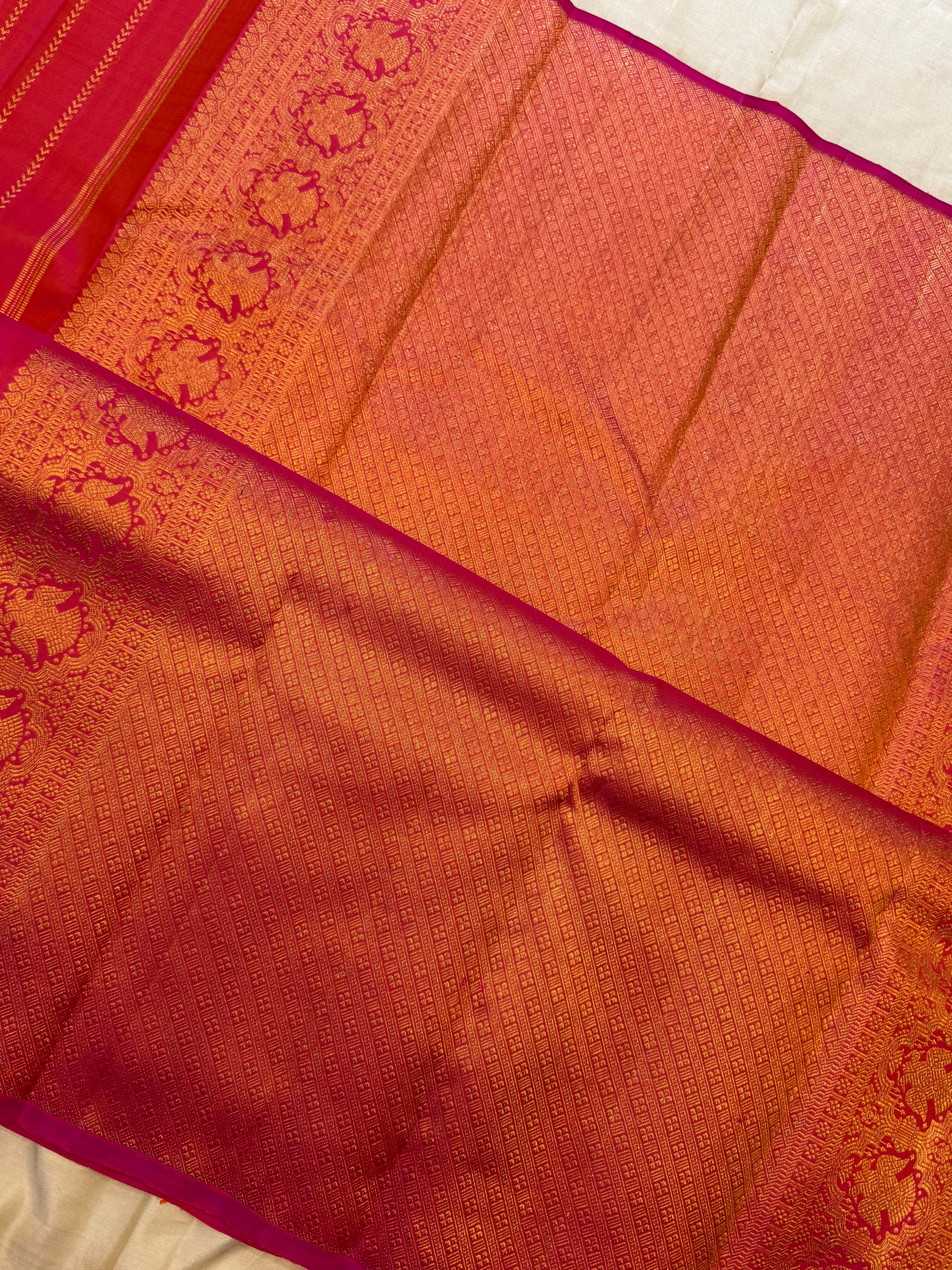 Pink shot orange vanki stripes/ Arani silk