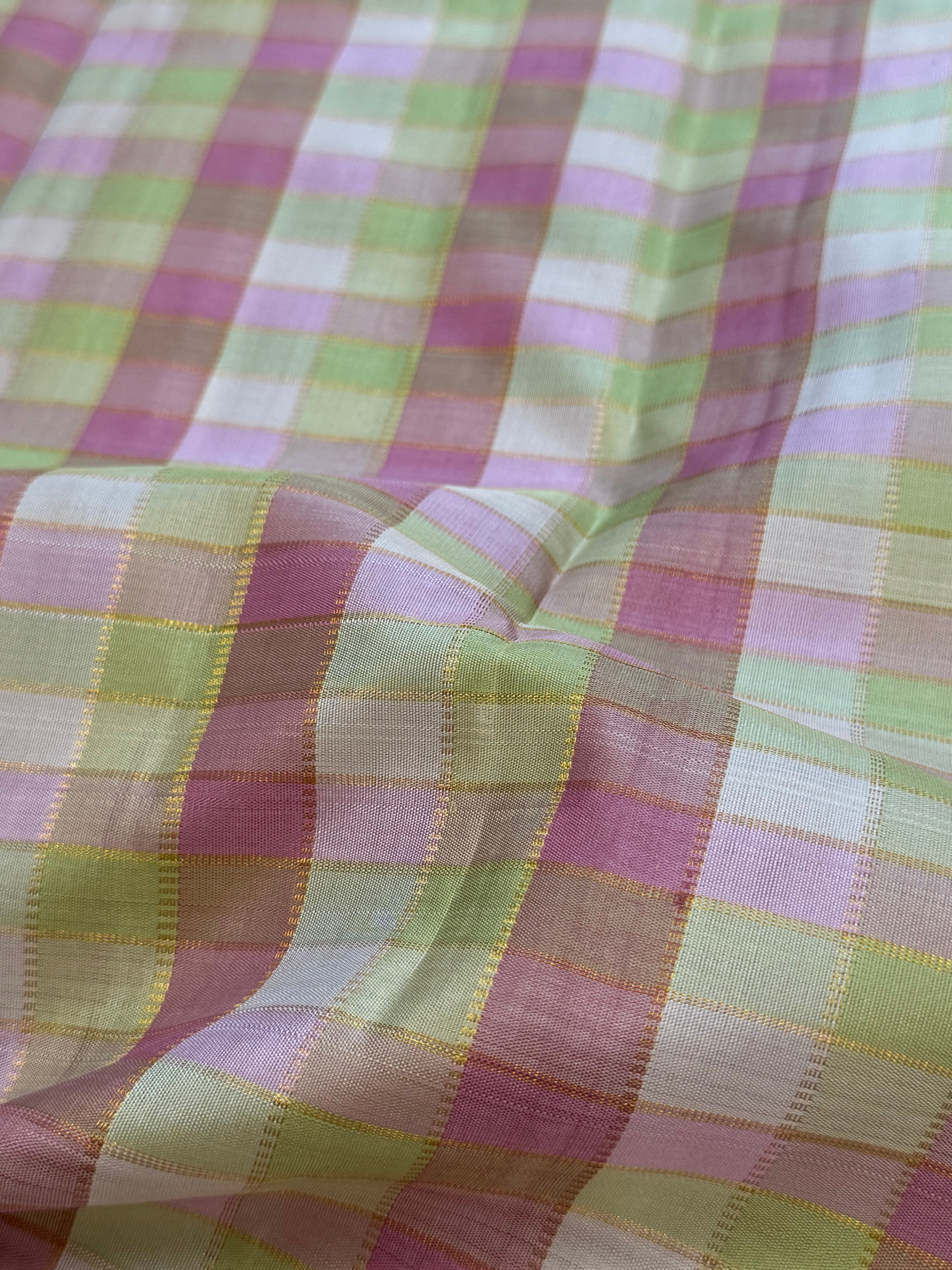 Pastel paalum pazhamum zari checks / Kanjipuram blouse fabric (per metre)