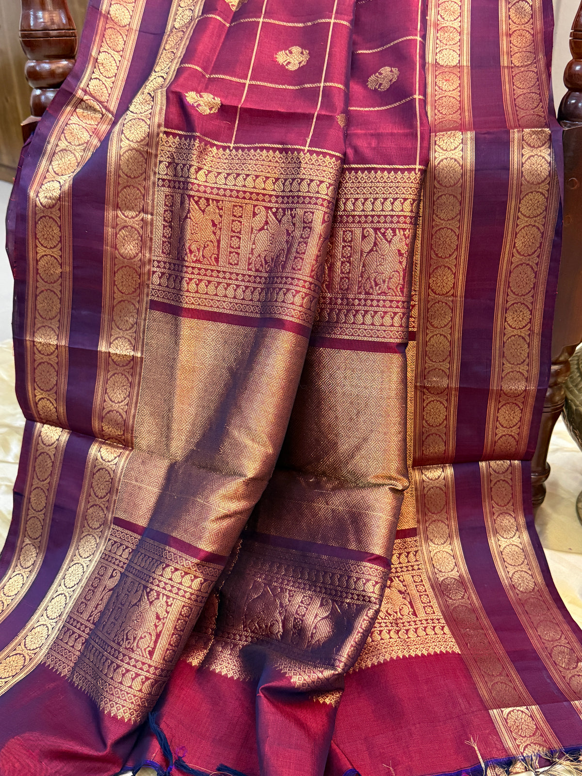 Premium silk cotton irutalaipakshi butta with kattam/ clsa 12387