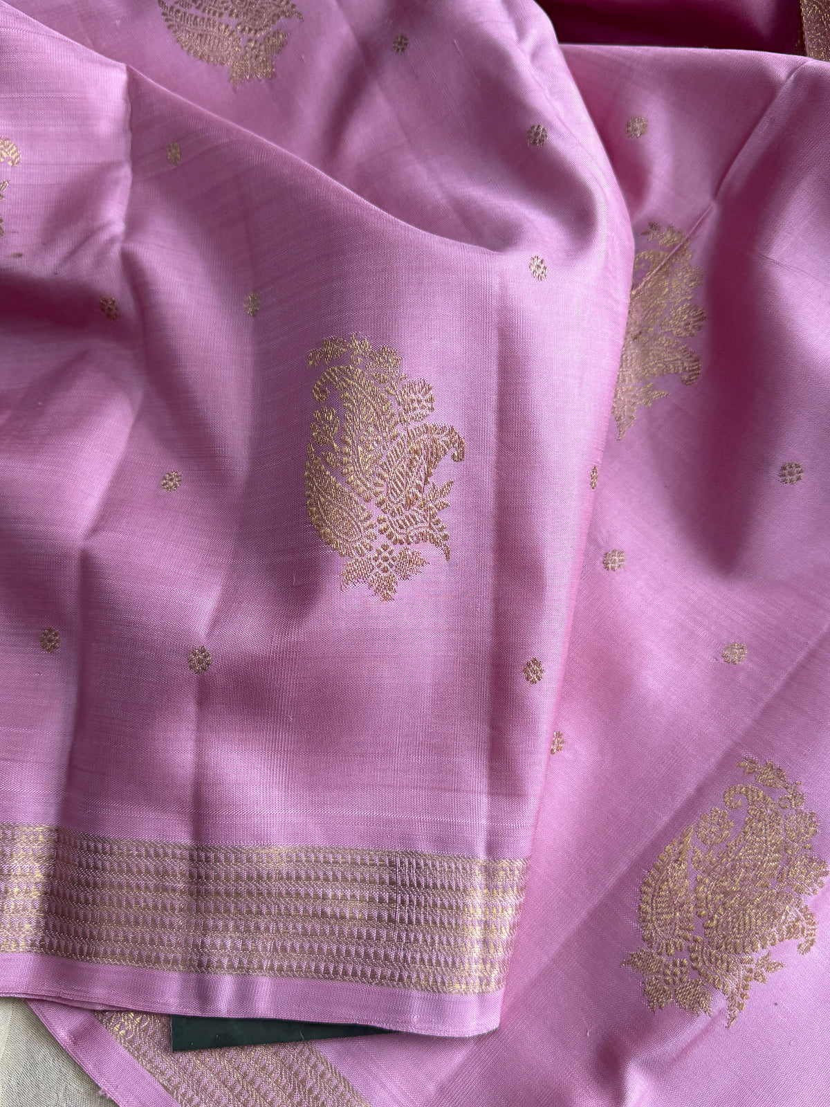 Pastel pink with small border pure zari/kanjipuram silk saree clsa 8113