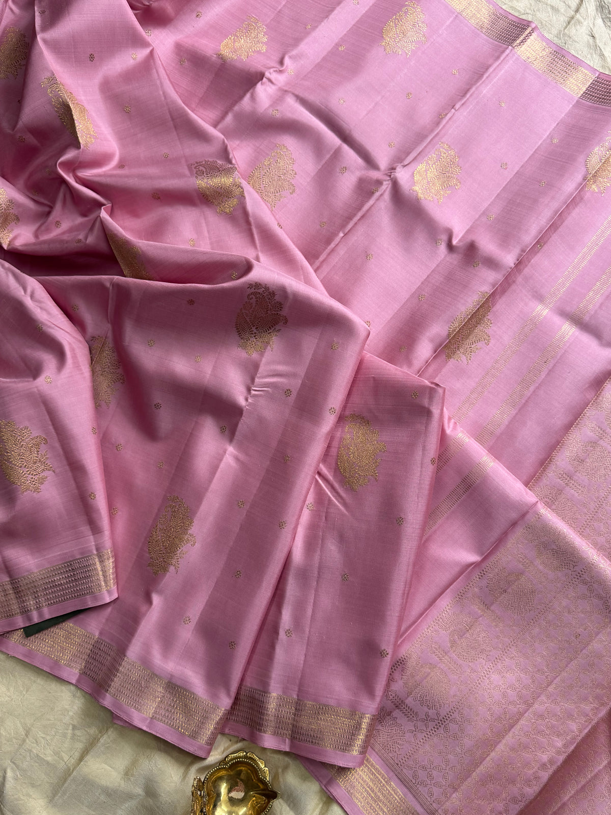 Pastel pink with small border pure zari/kanjipuram silk saree clsa 8113