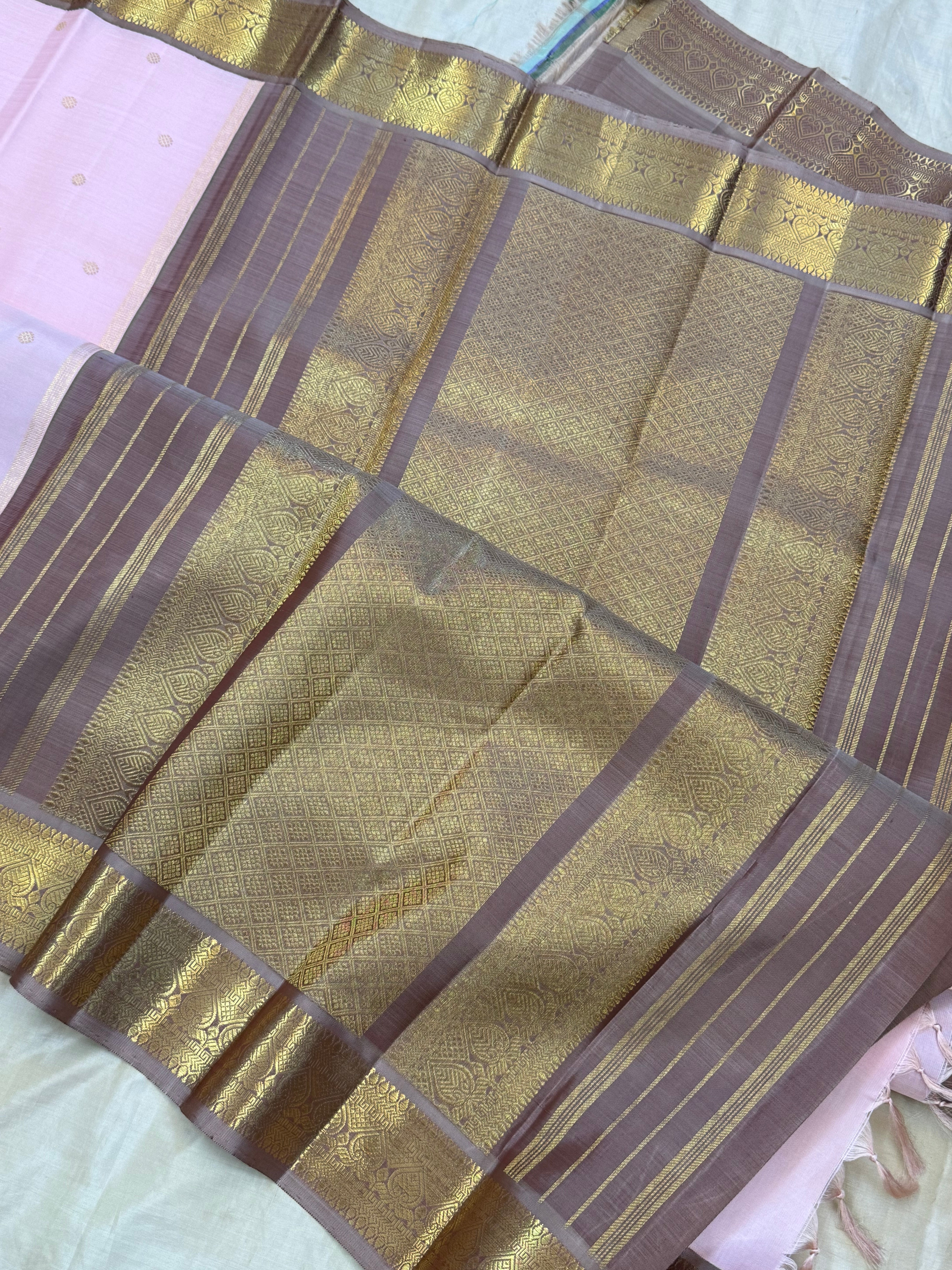 Pastel pink Korvai Kanjipuram silk