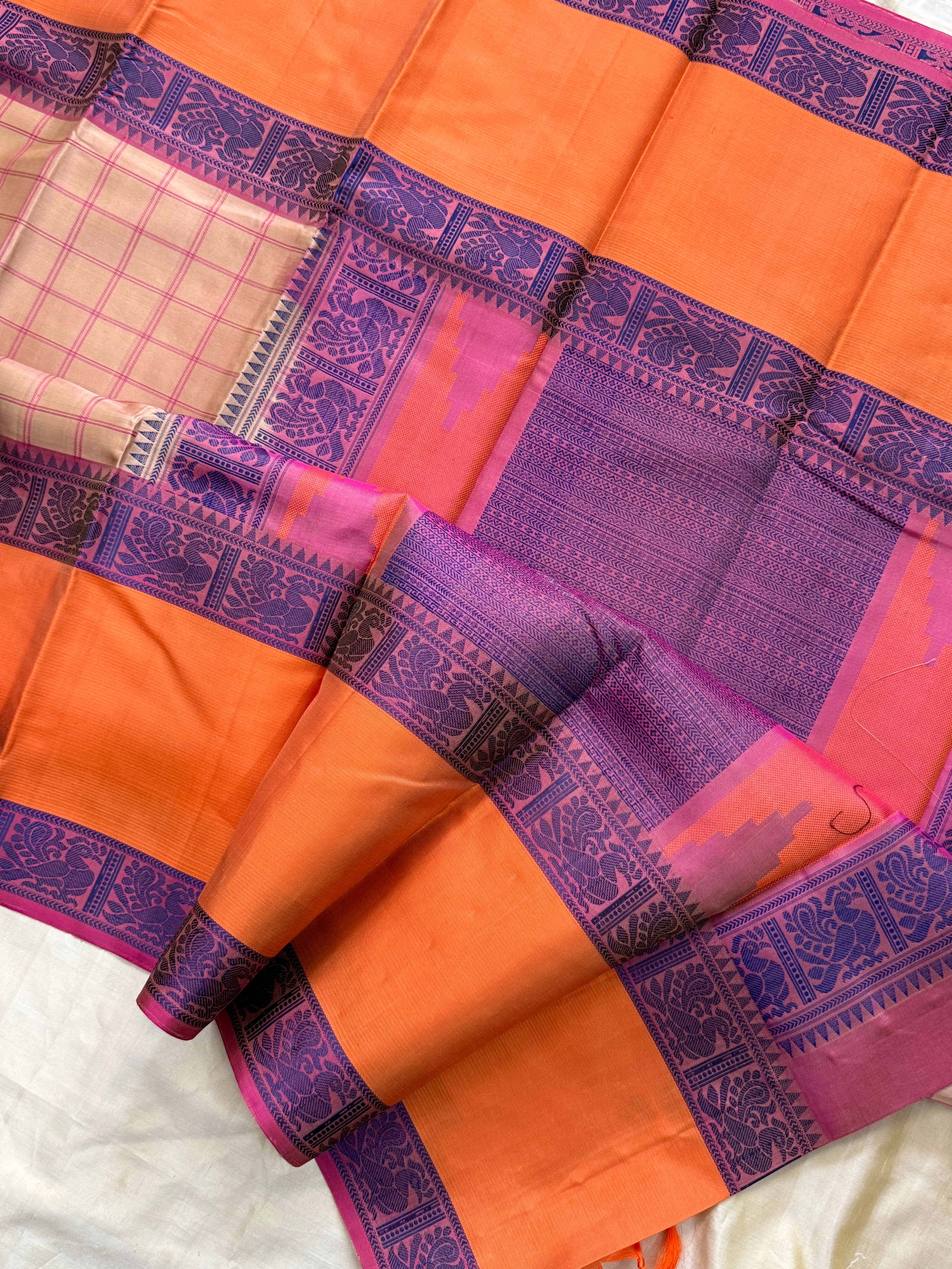 Beige kattam long border / Varnangal Soft Silk CL8734