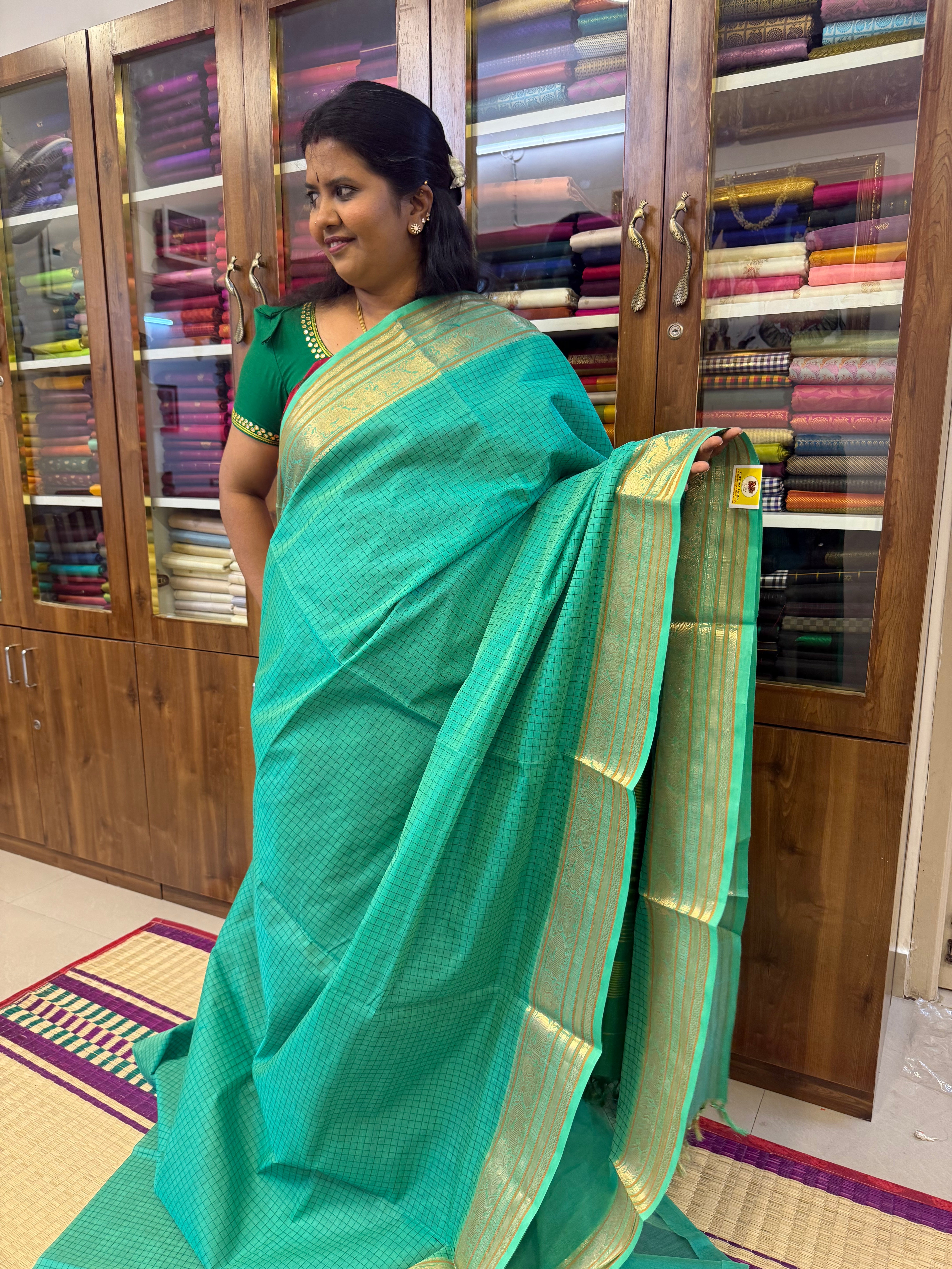 Sea green Kattam silk cotton