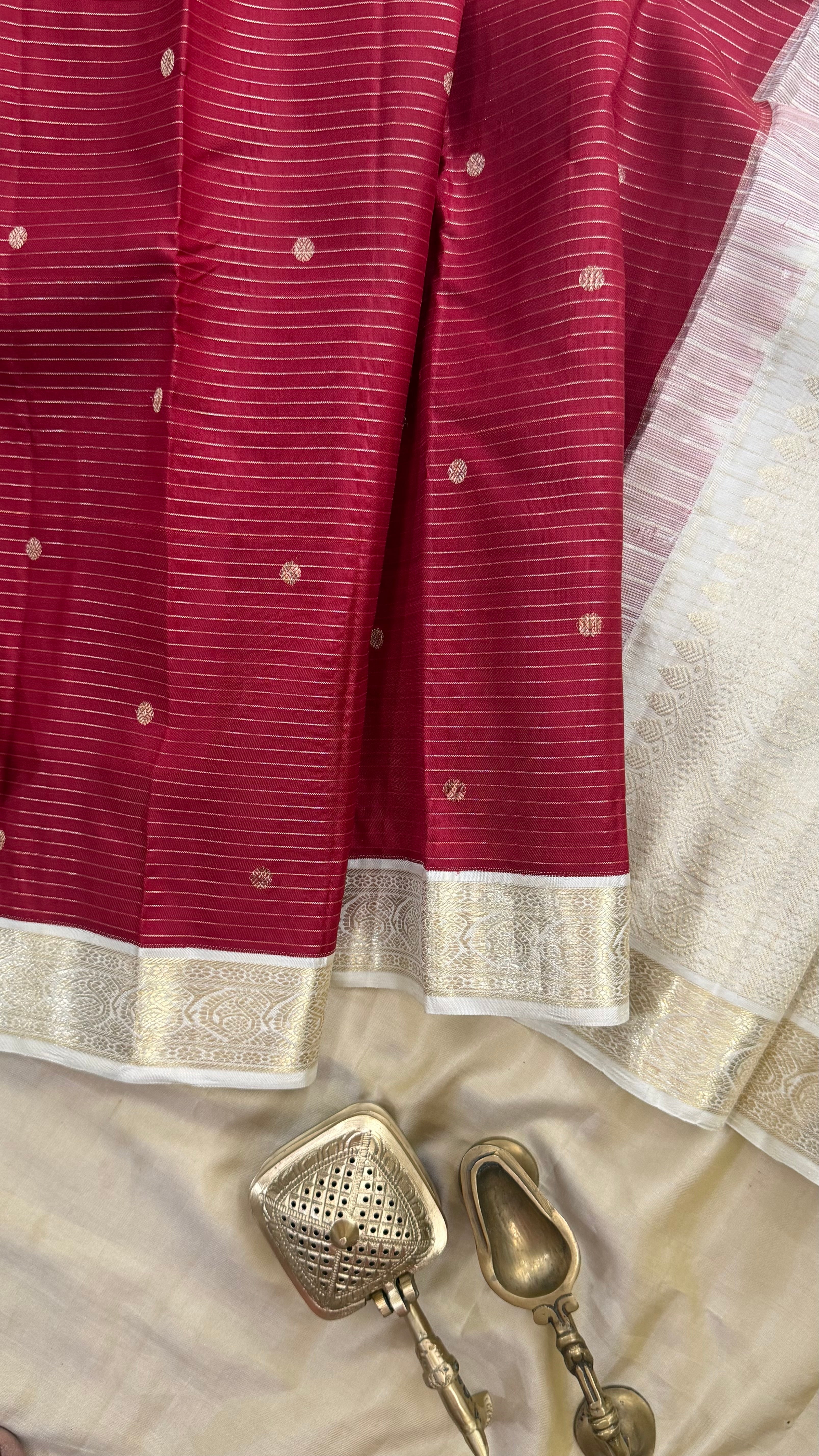 Amoha : Dark red small border Korvai Kanjipuram silk 9092CL