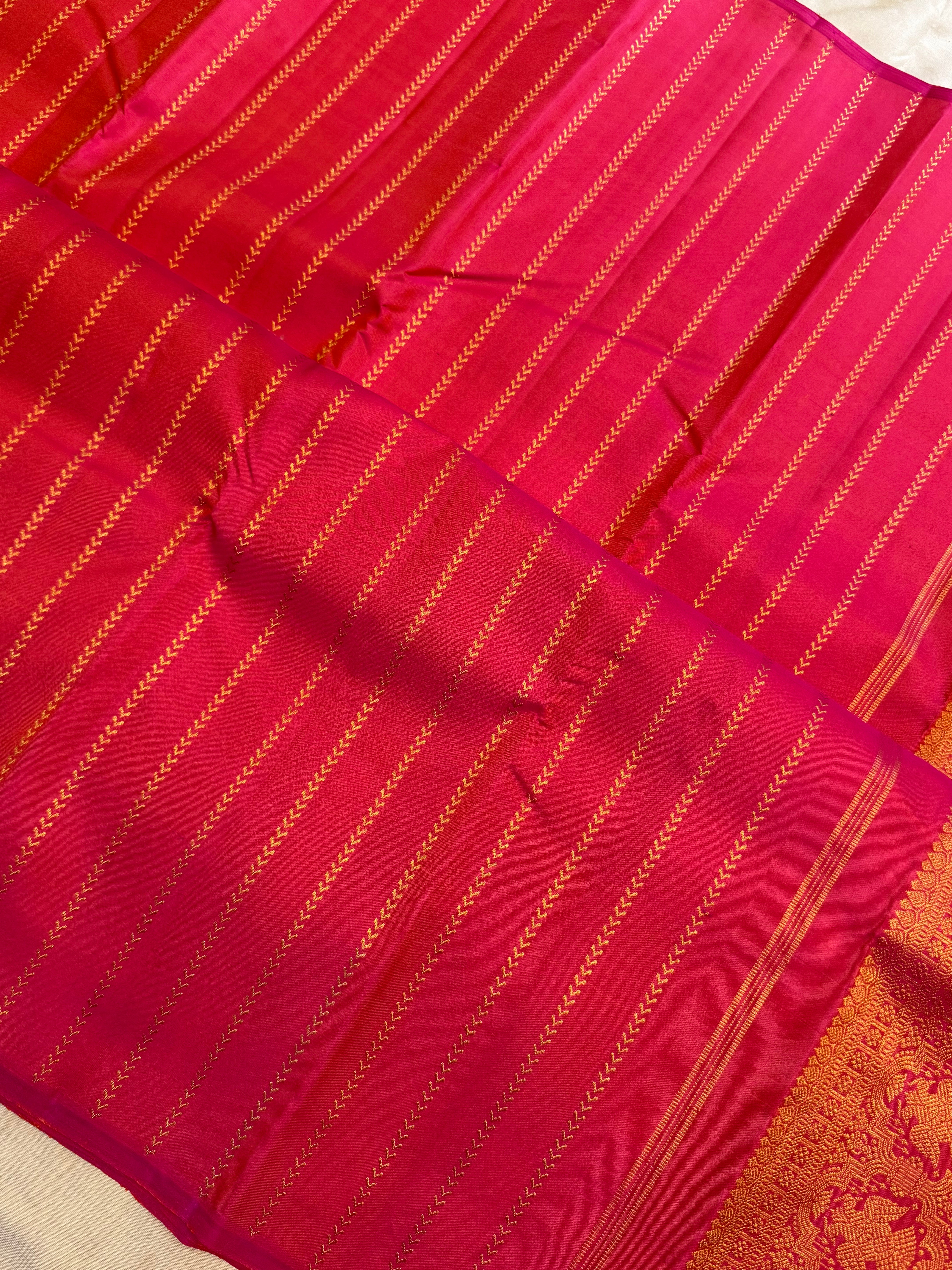 Pink shot orange vanki stripes/ Arani silk