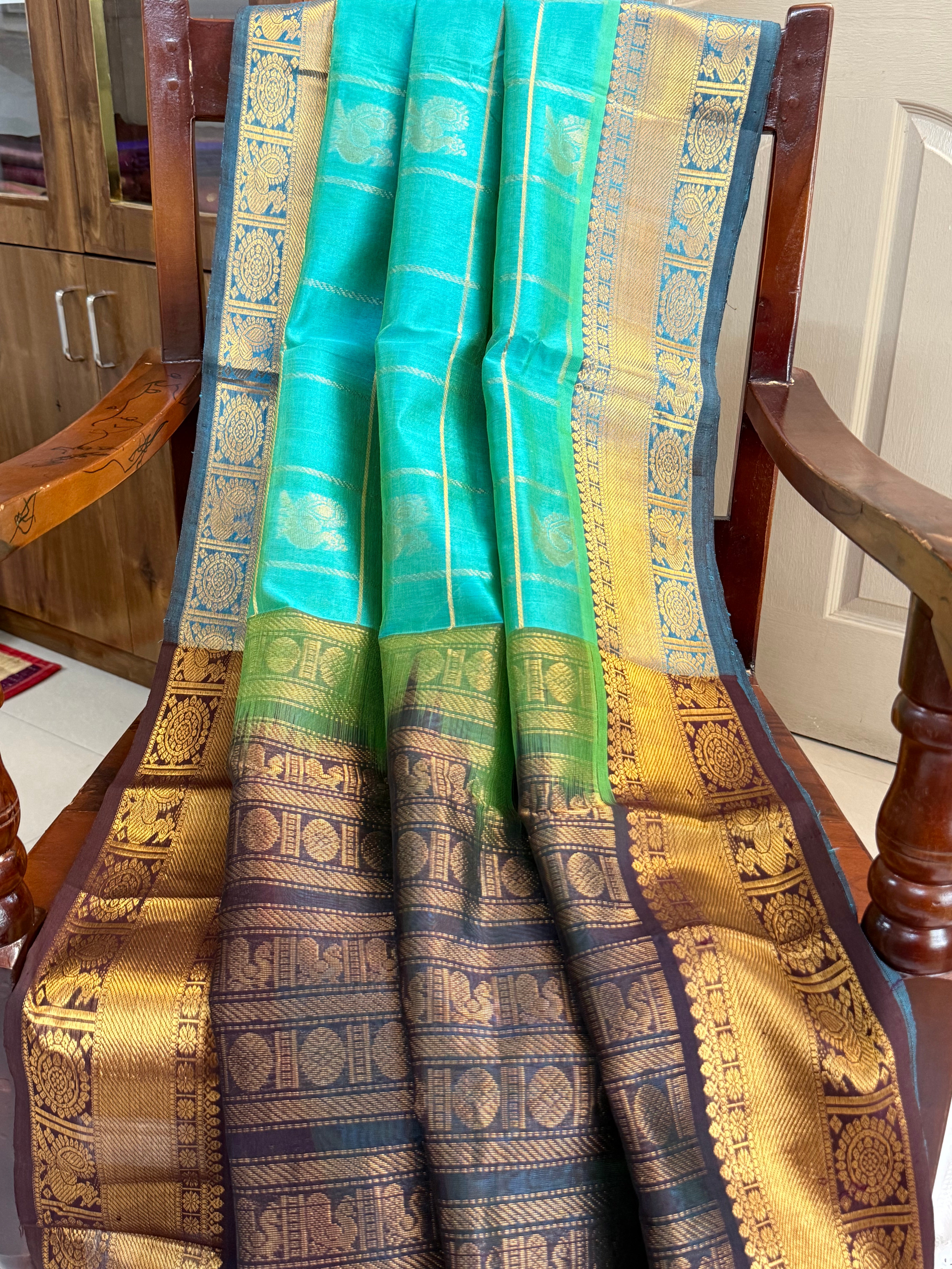 Blue shot green kattam / Silk Cotton