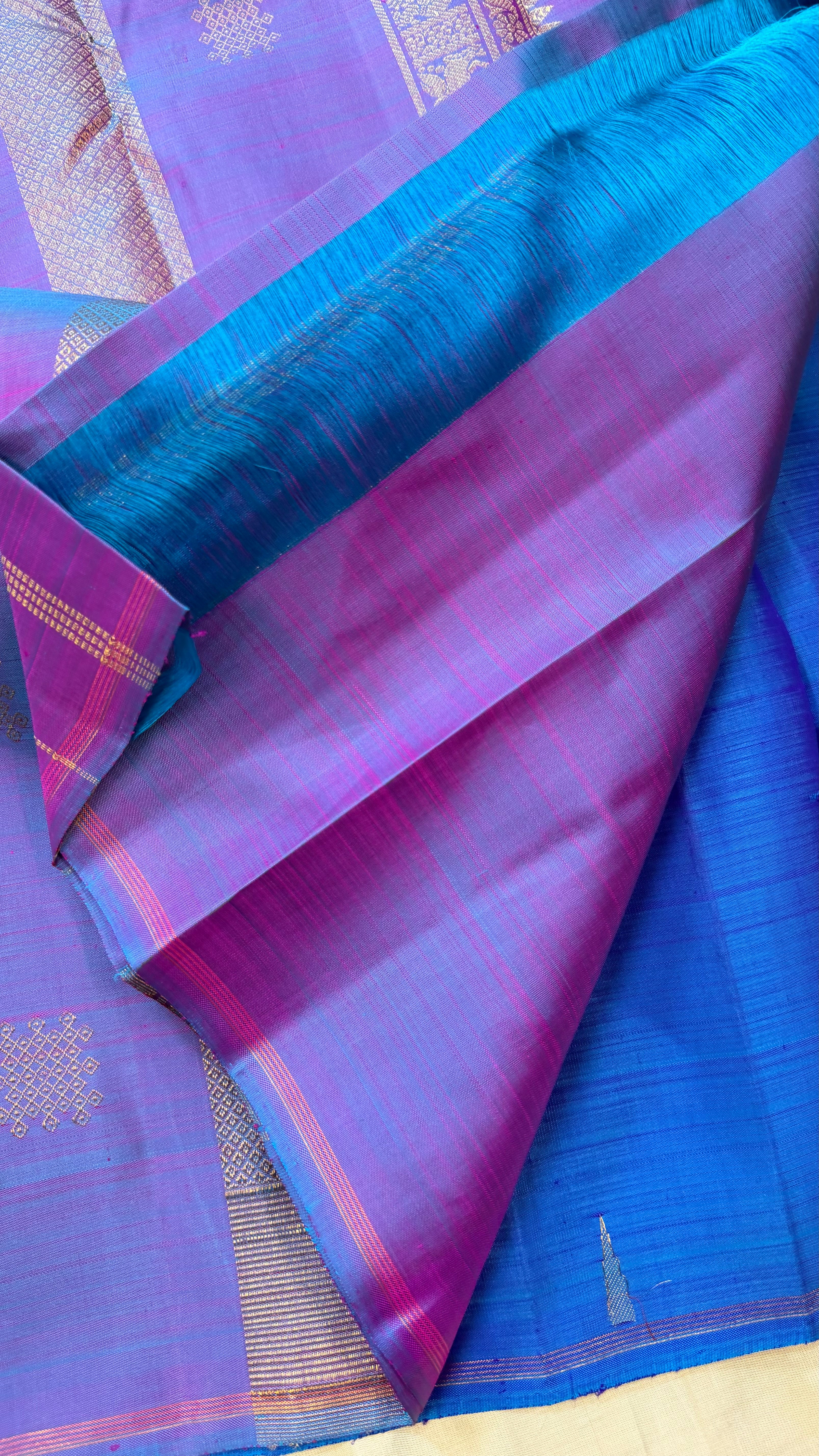 Blue small temple border/ kanjipuram silk