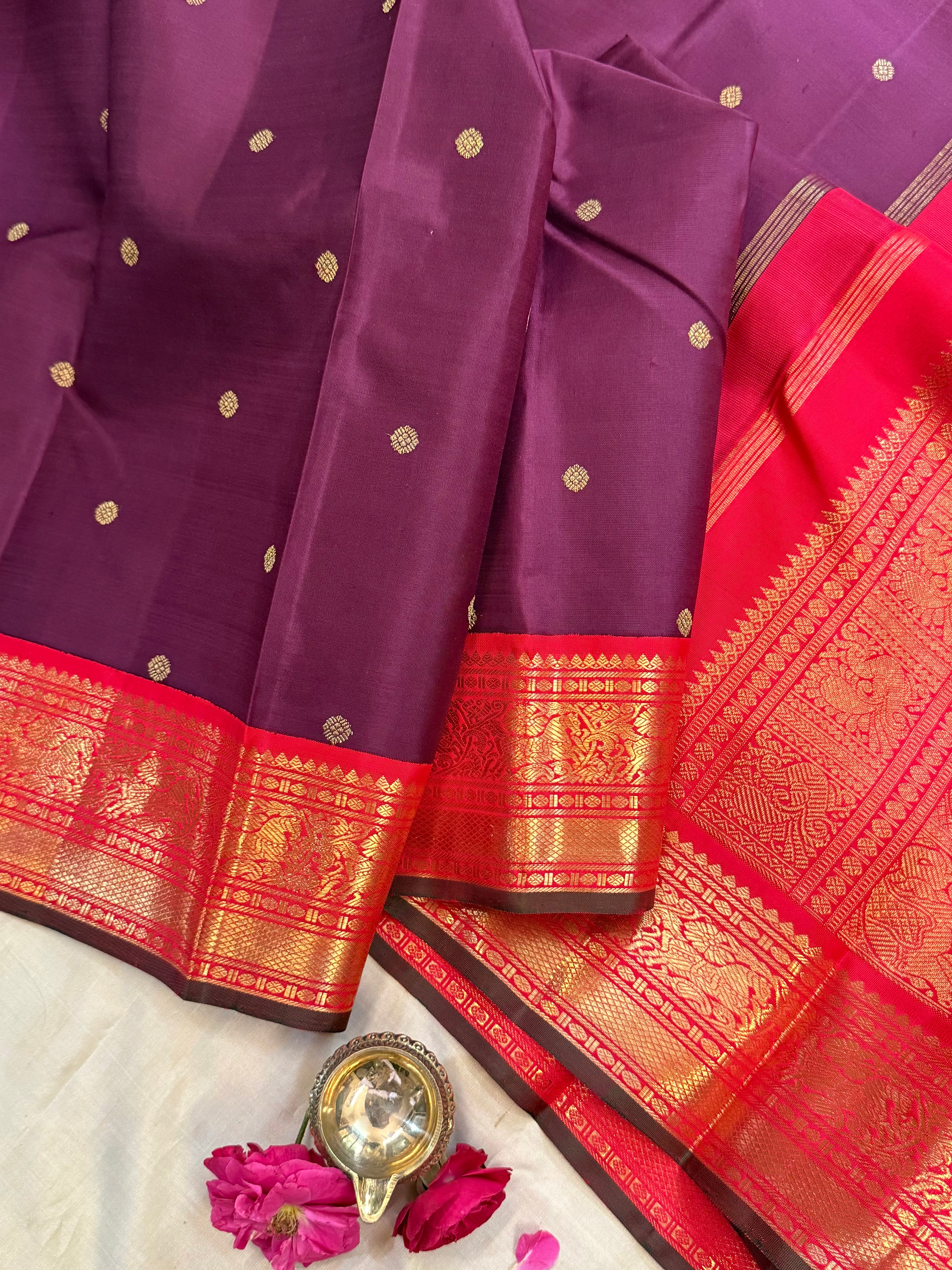 Vintage deep purple and red kai korvai/ kanjipuram silk