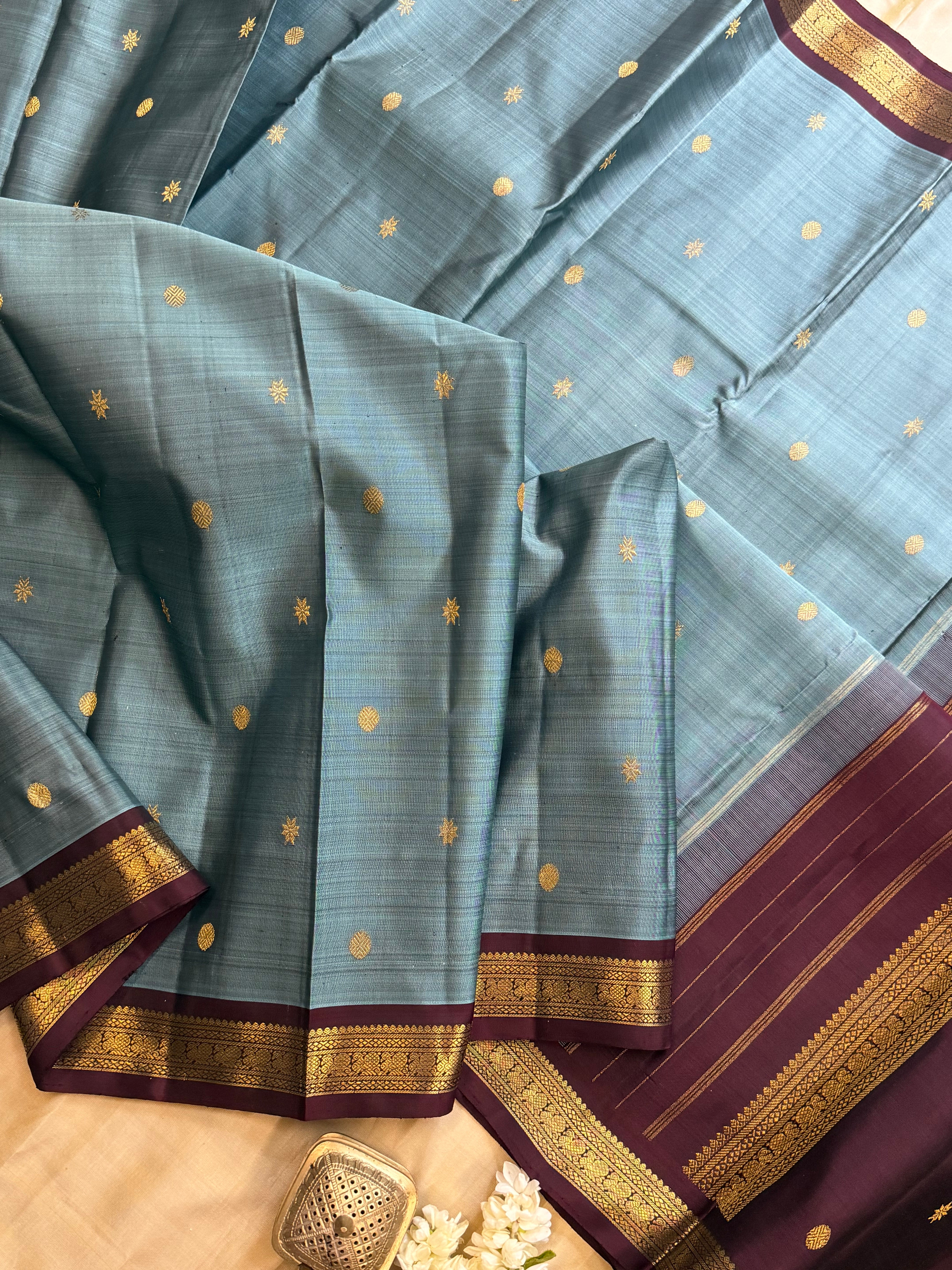 Grey small border /Kanjipuram silk saree clsa 11409