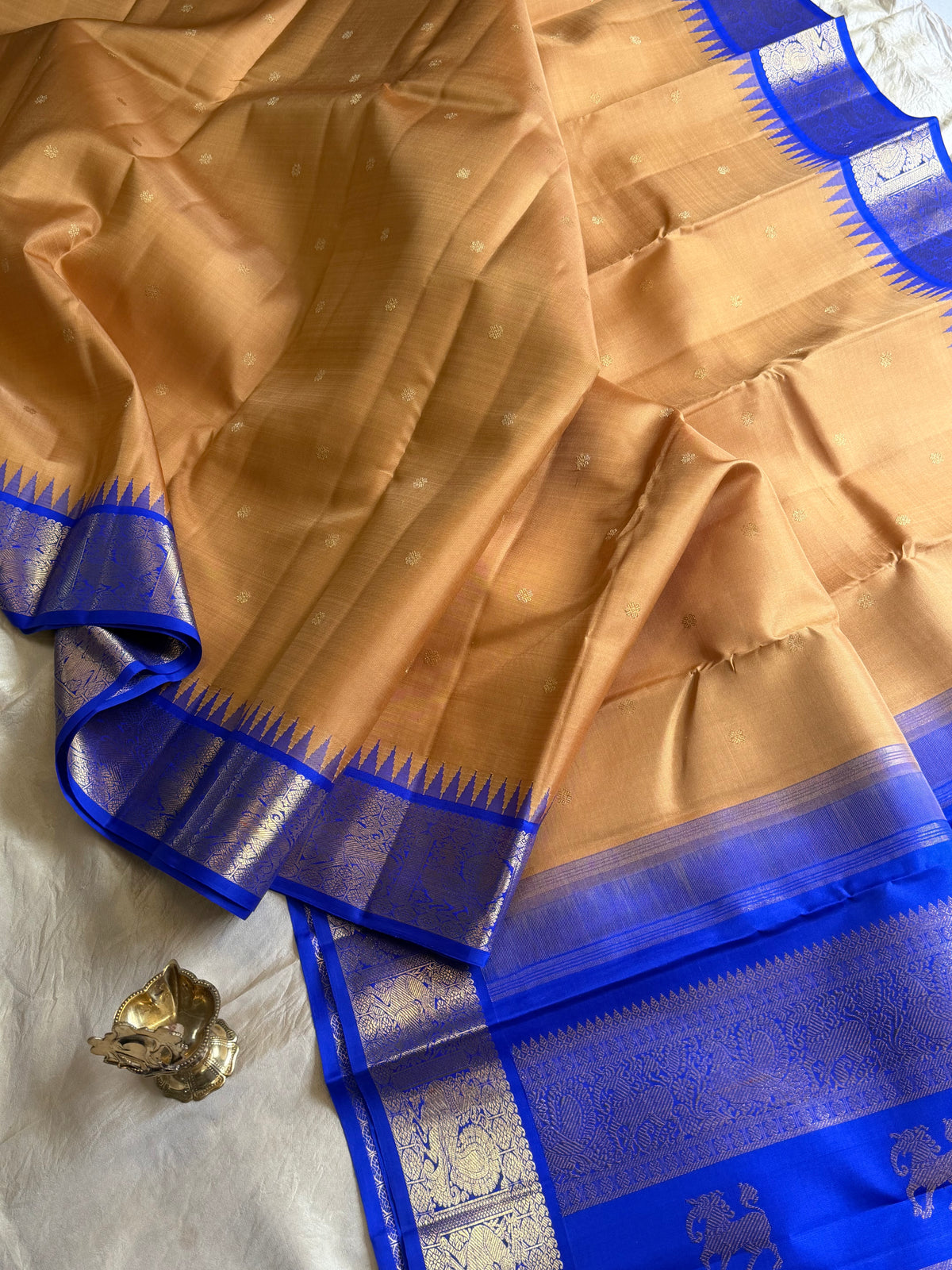 Unusual color combo pure Zari Kanjipuram