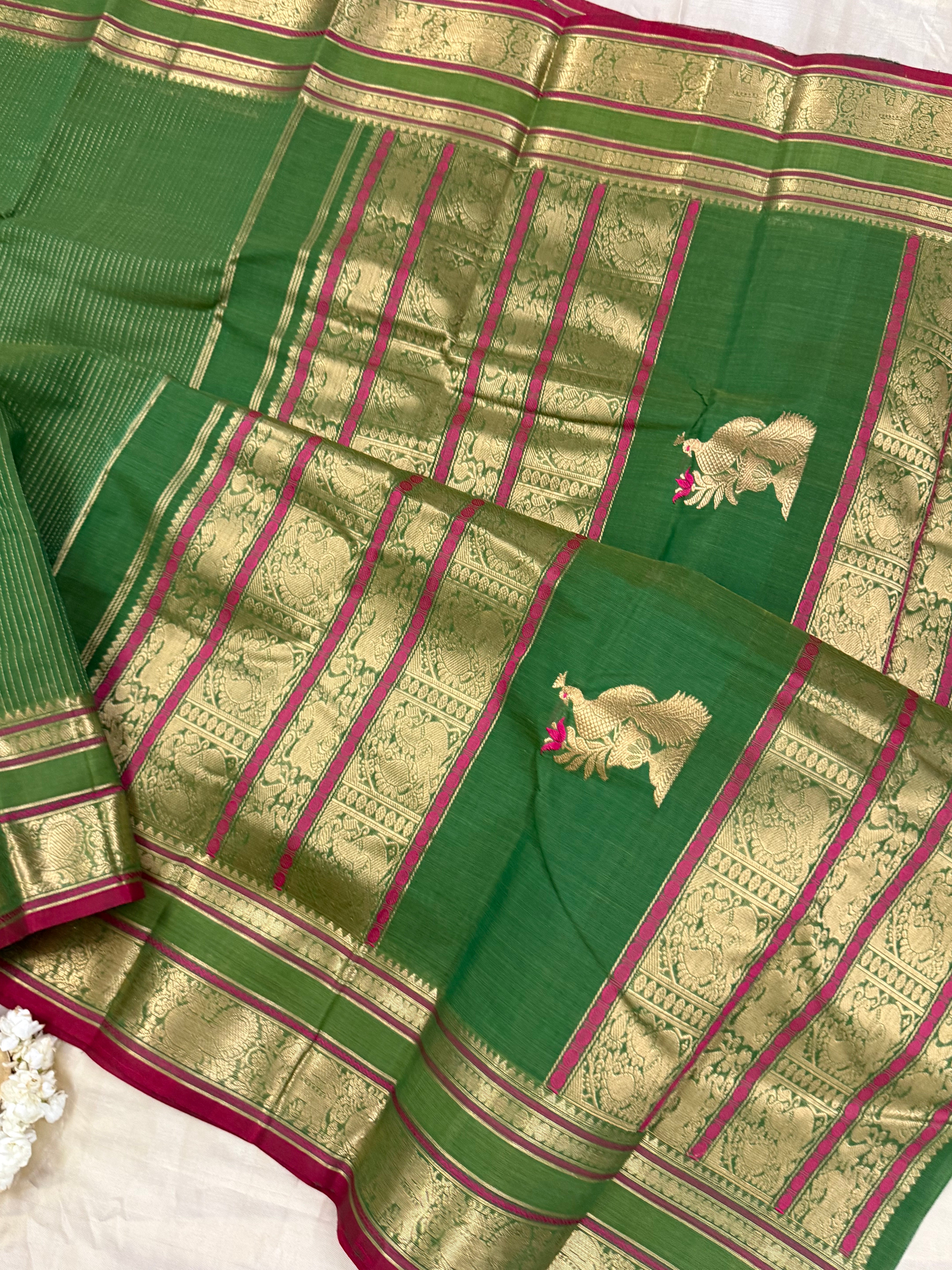 Green kattam unique pallu / Kanchi Cotton
