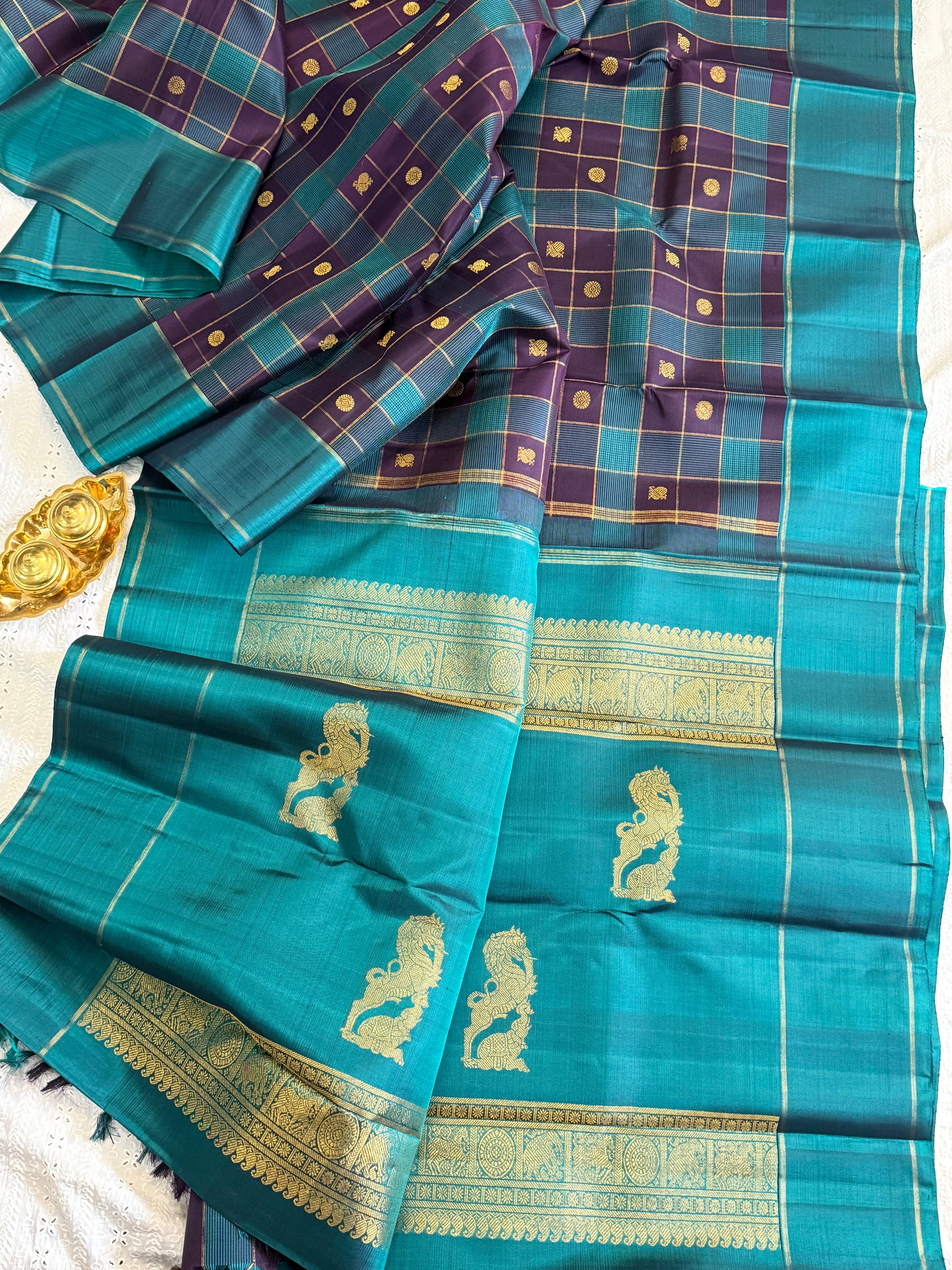 Teal blue and pakku Chettinad kattam