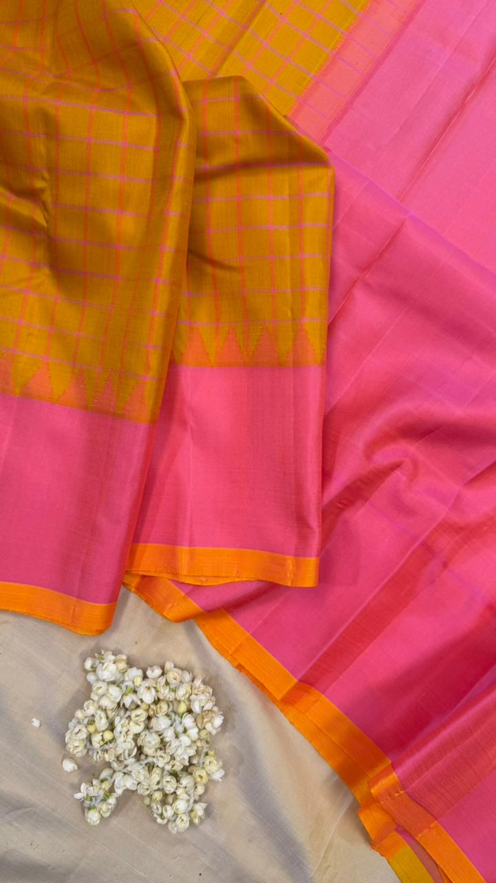 Mustard and pink / Gadwal silk