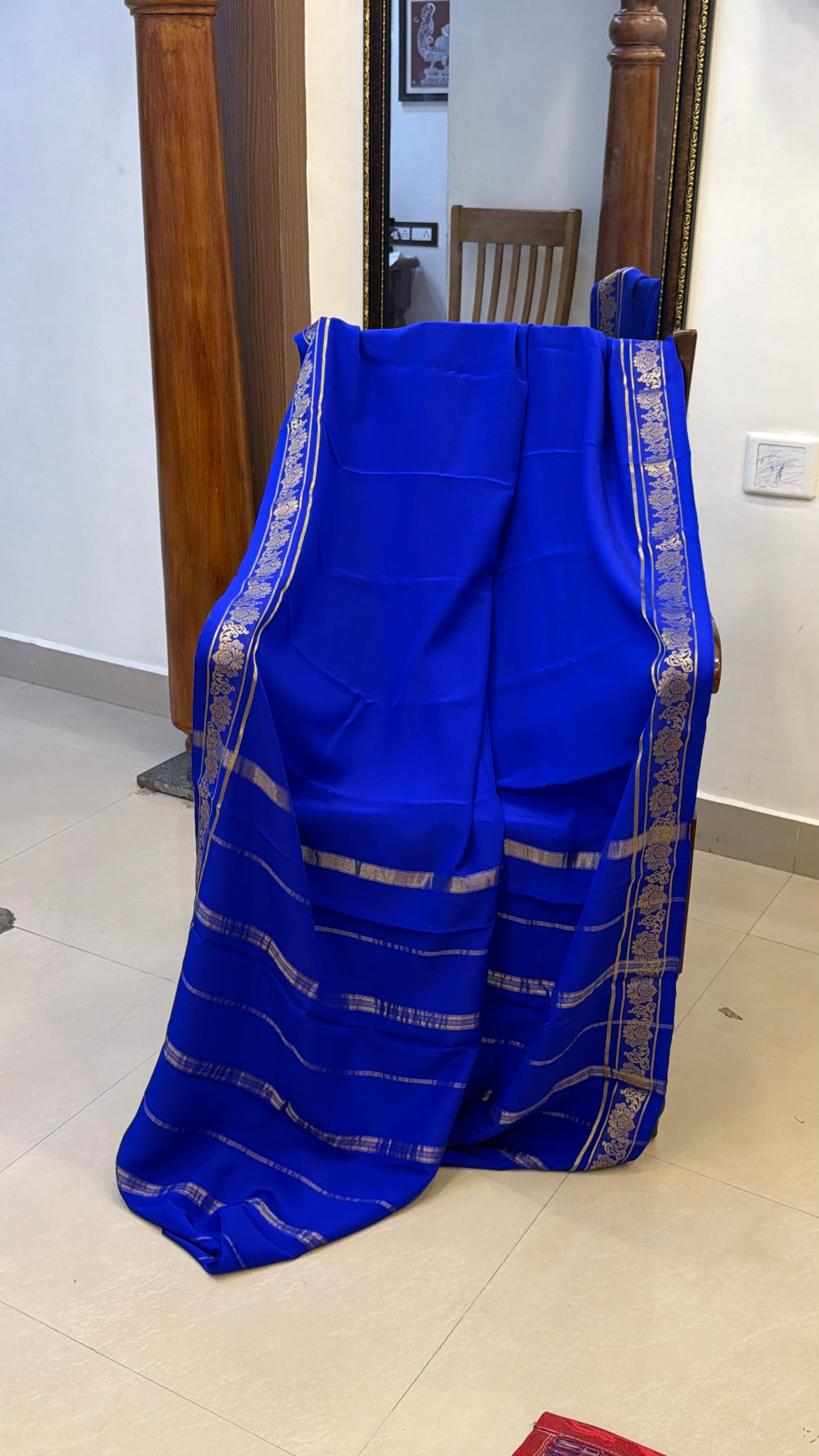 Floral border ms blue Pure crepe silk saree