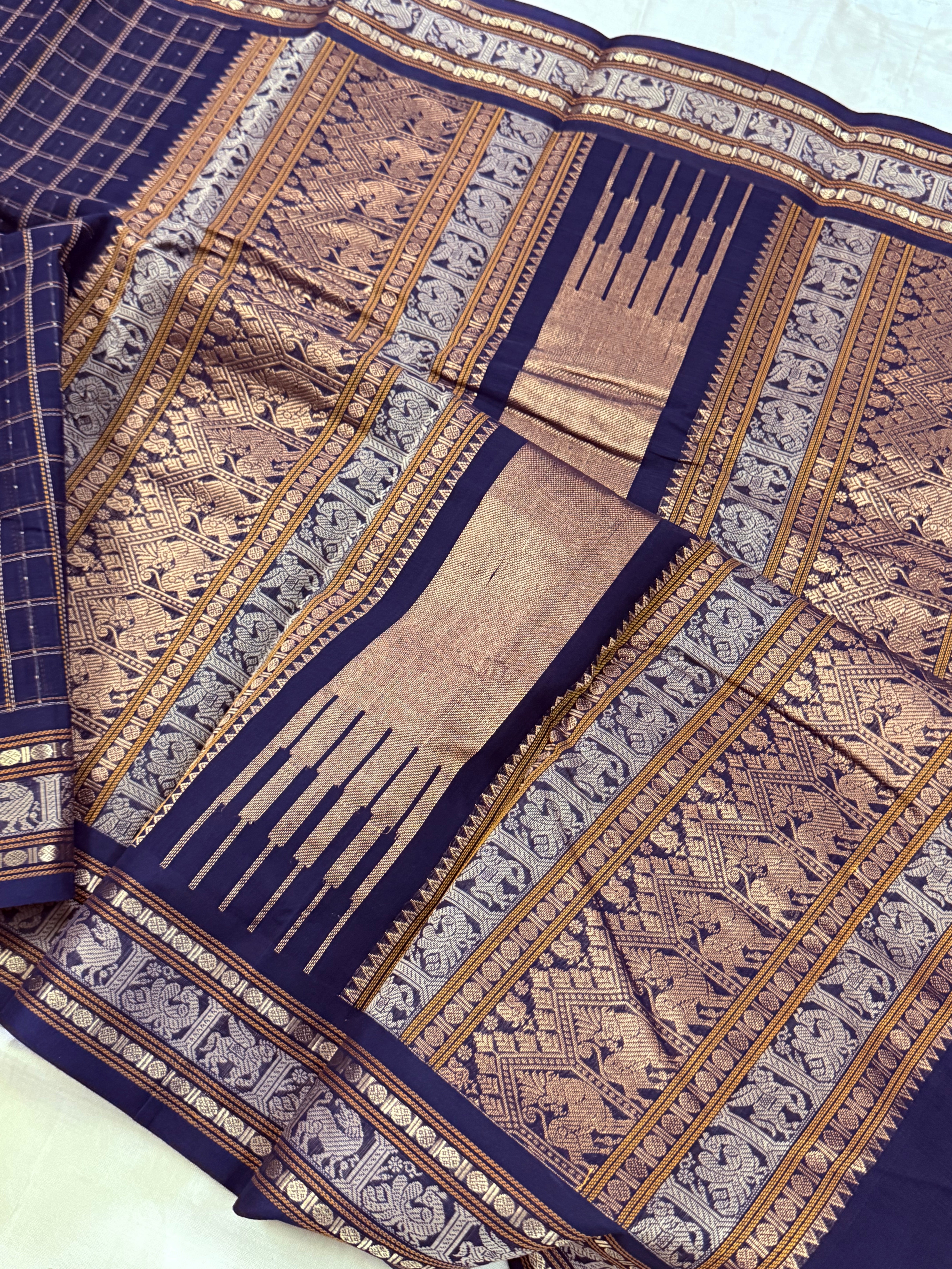 Deep blue pooja butta checks / Kanchi Cotton
