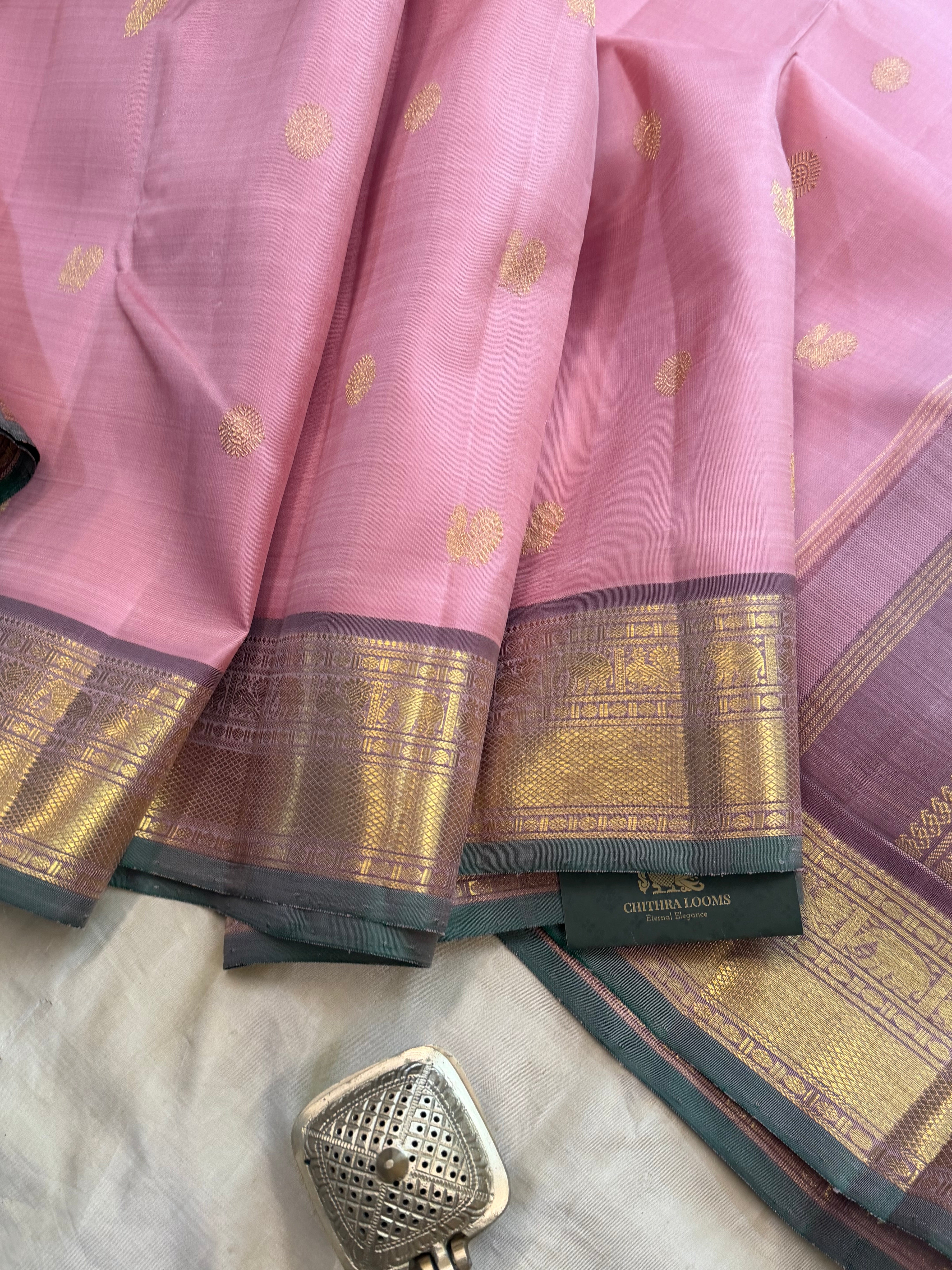 Moha : pastel blush pink pure Zari Kanjipuram silk