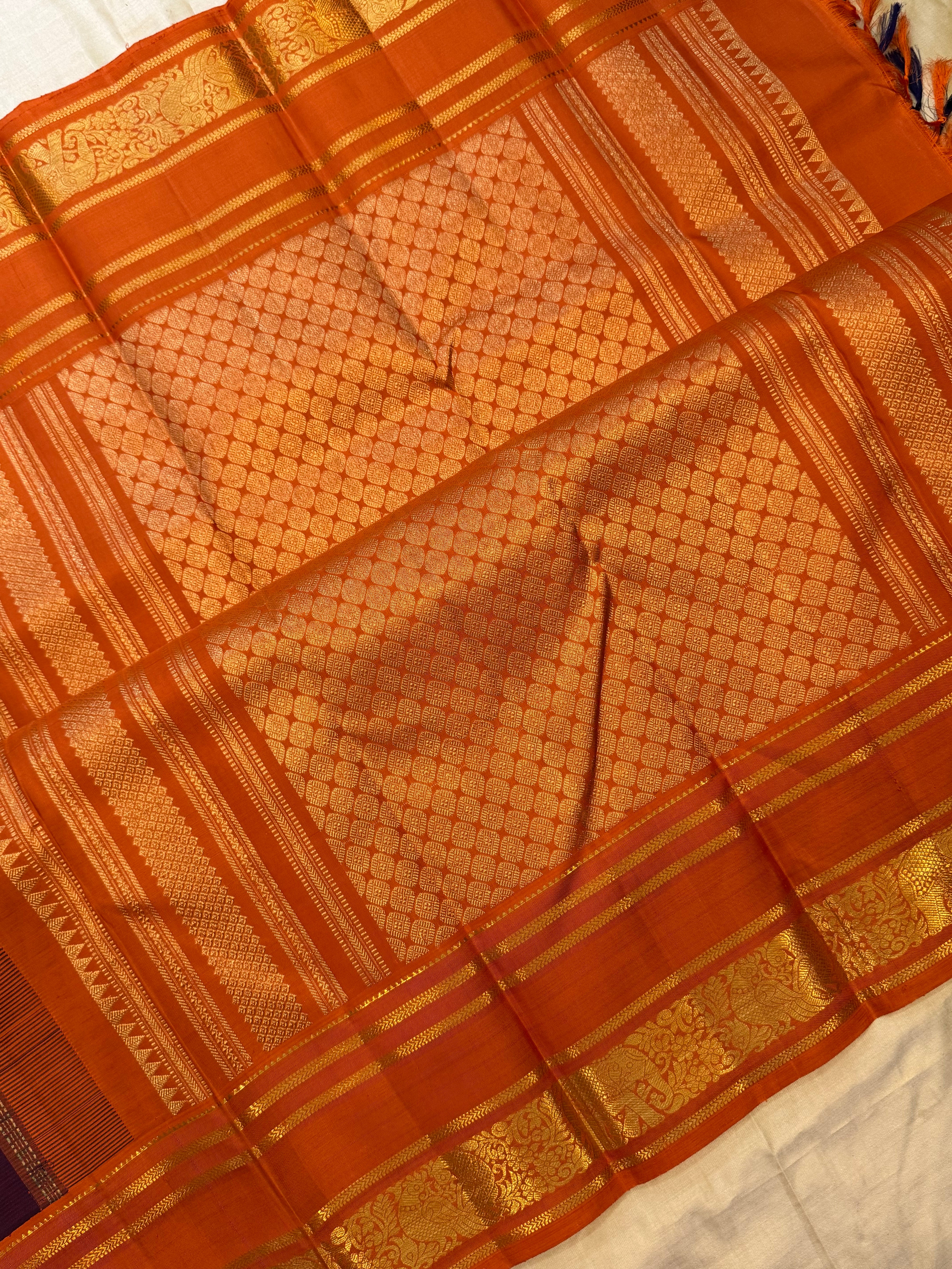 Deep purple and orange thread butta/ Arani silk