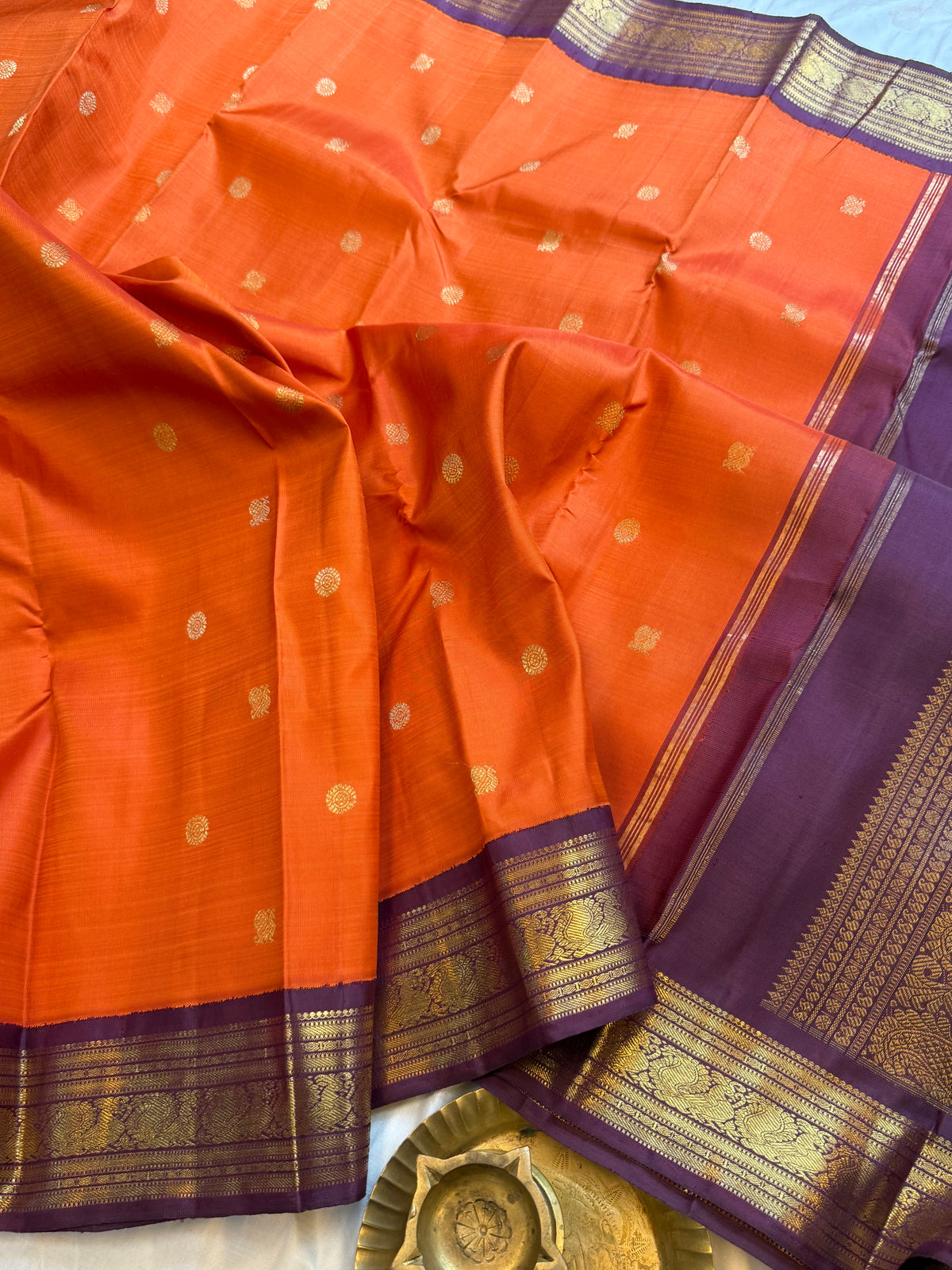 Rust with chocolate brown border Korvai kanjipuram silk