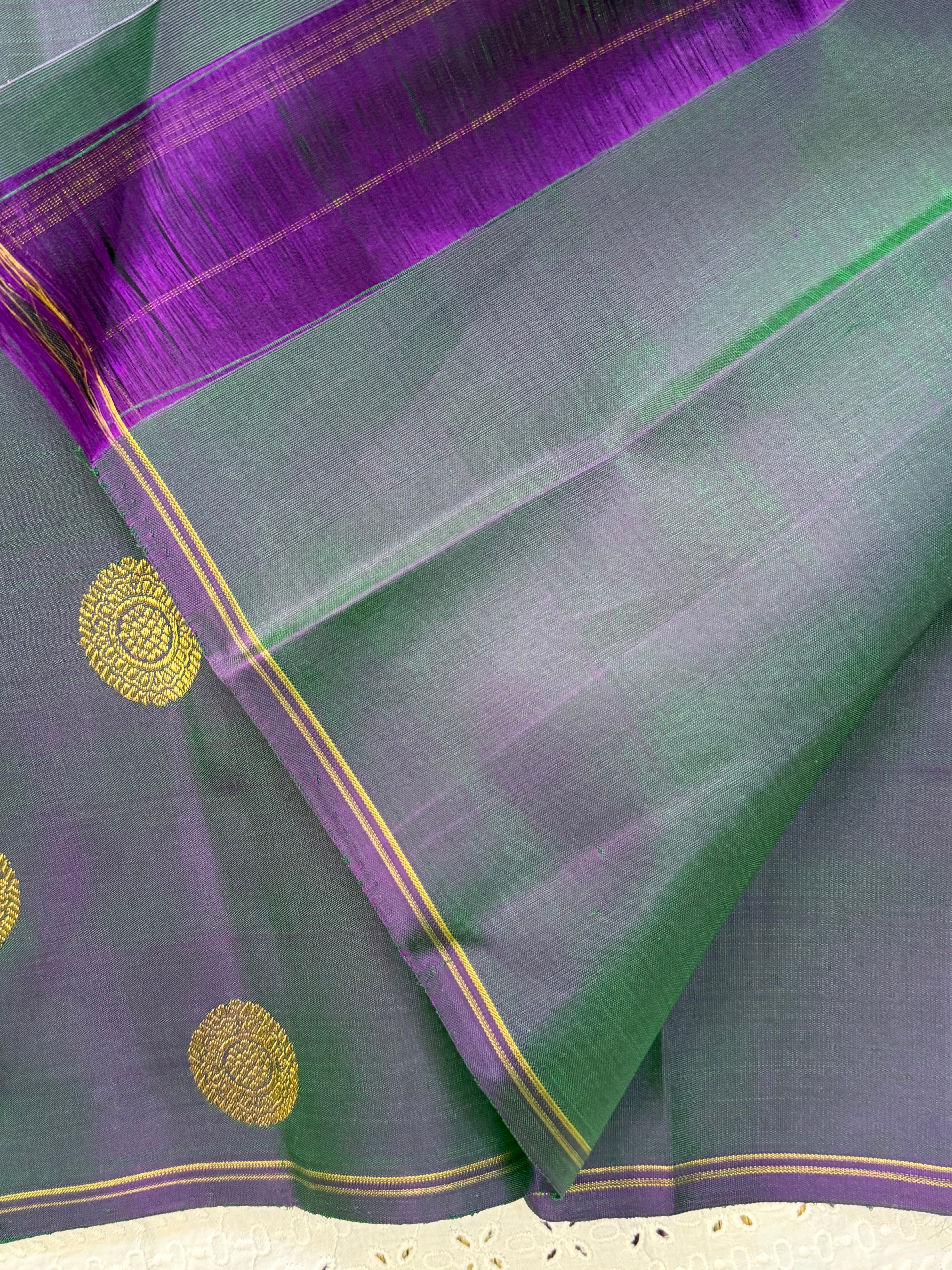 Green shot purple small temple border / Kanjipuram silk CL10143