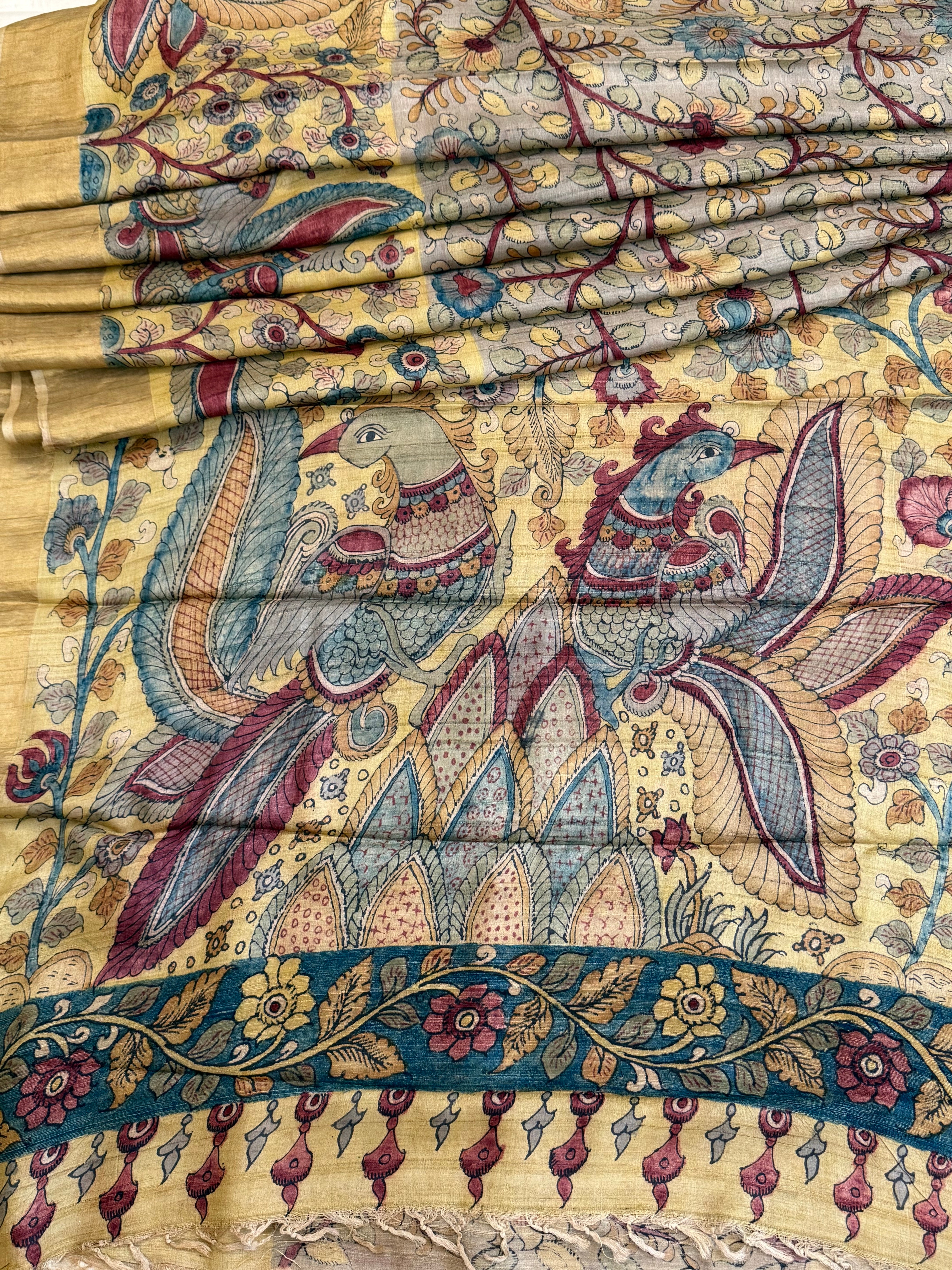 Hand drawn natural dyed pen kalamkari sarees / clsa 11124