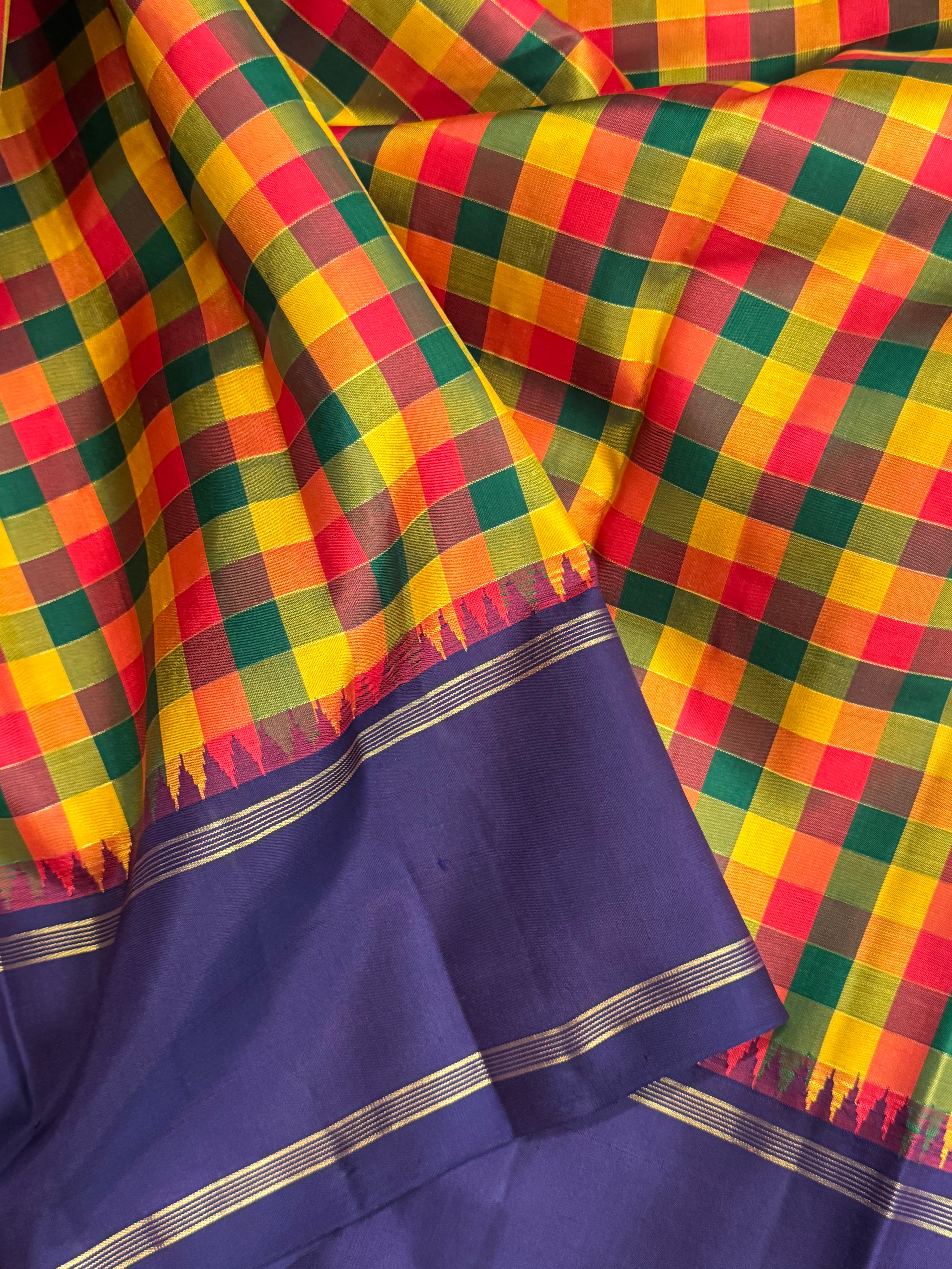 Paalum pazhamum check and purple border / Arani silk