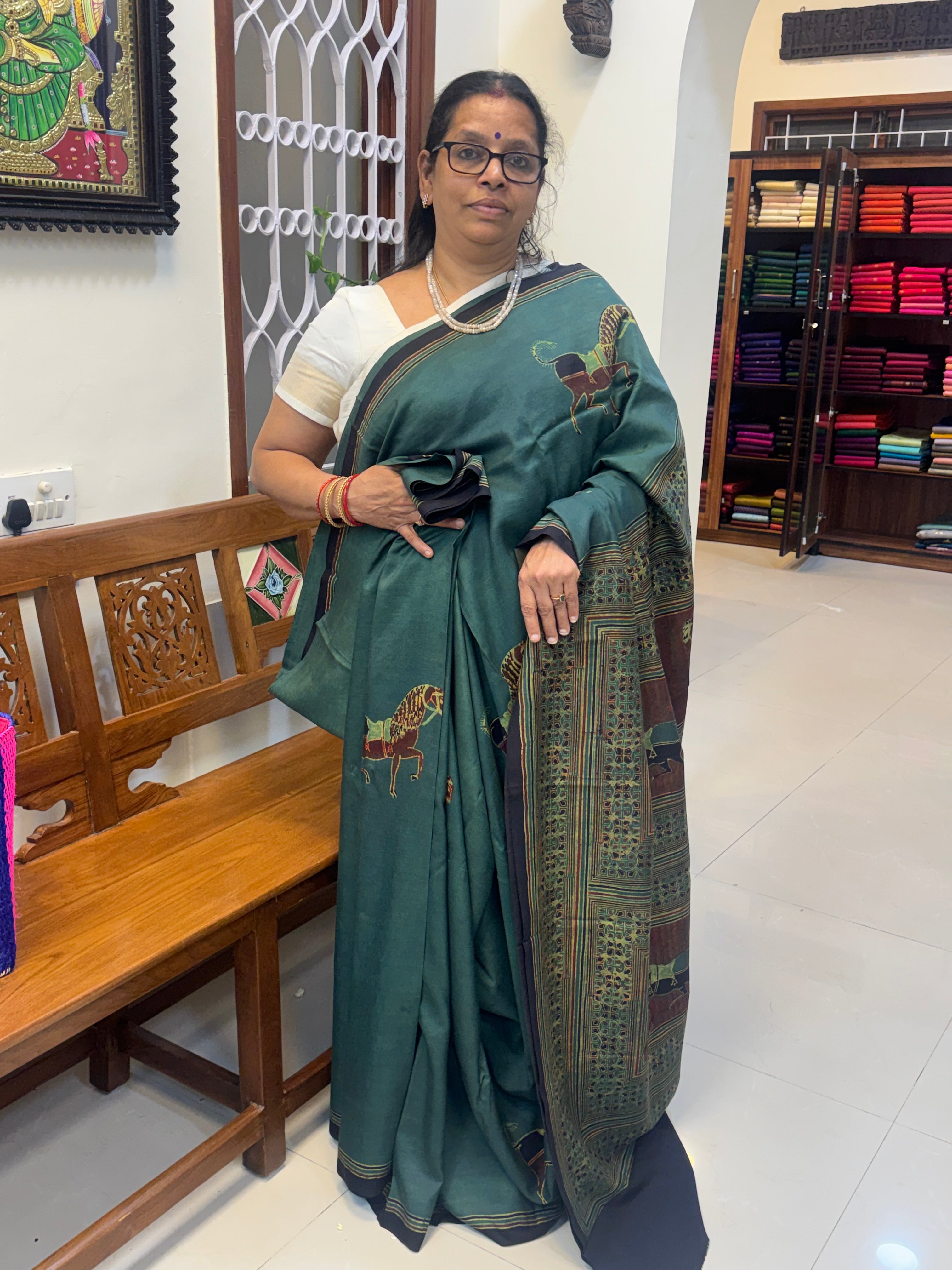 Horse printed Pracheen Ajrakh in pure silk