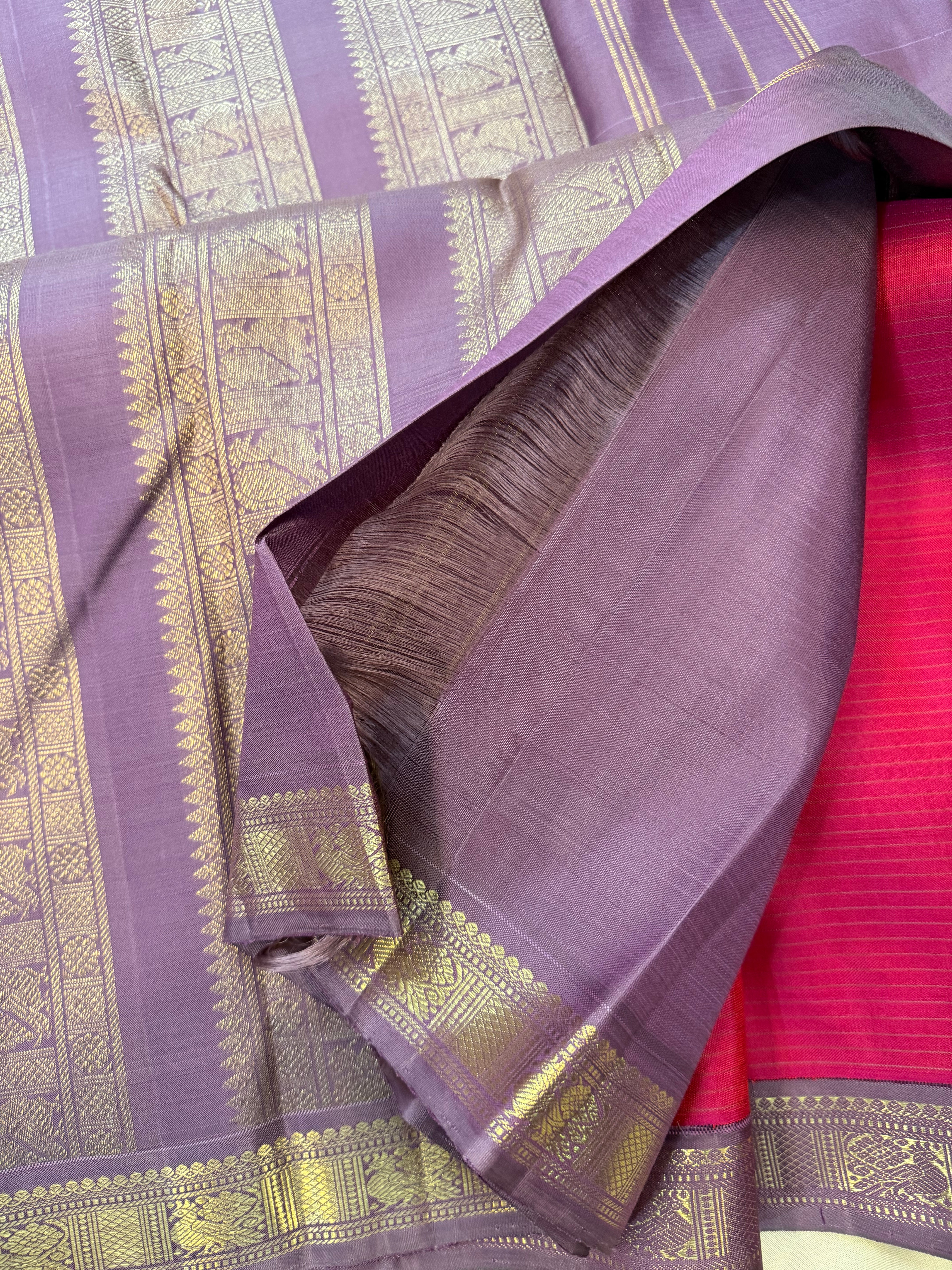 Strawberry pink kutty Korvai / pure Kanjipuram silk