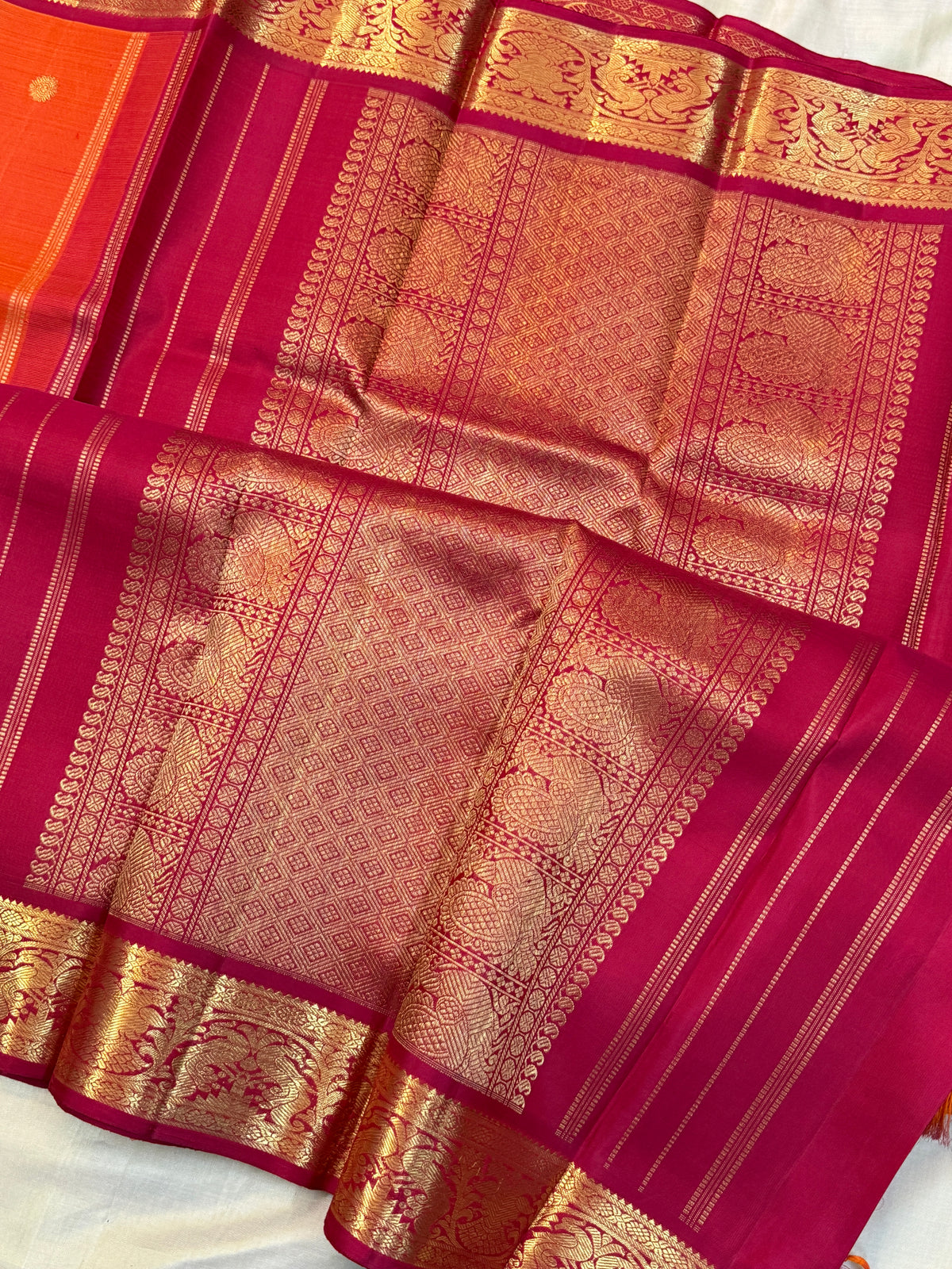 Navarathri - Day 5 Orange Colour pure Zari butta / Kanjipuram silk sree Clsa10160