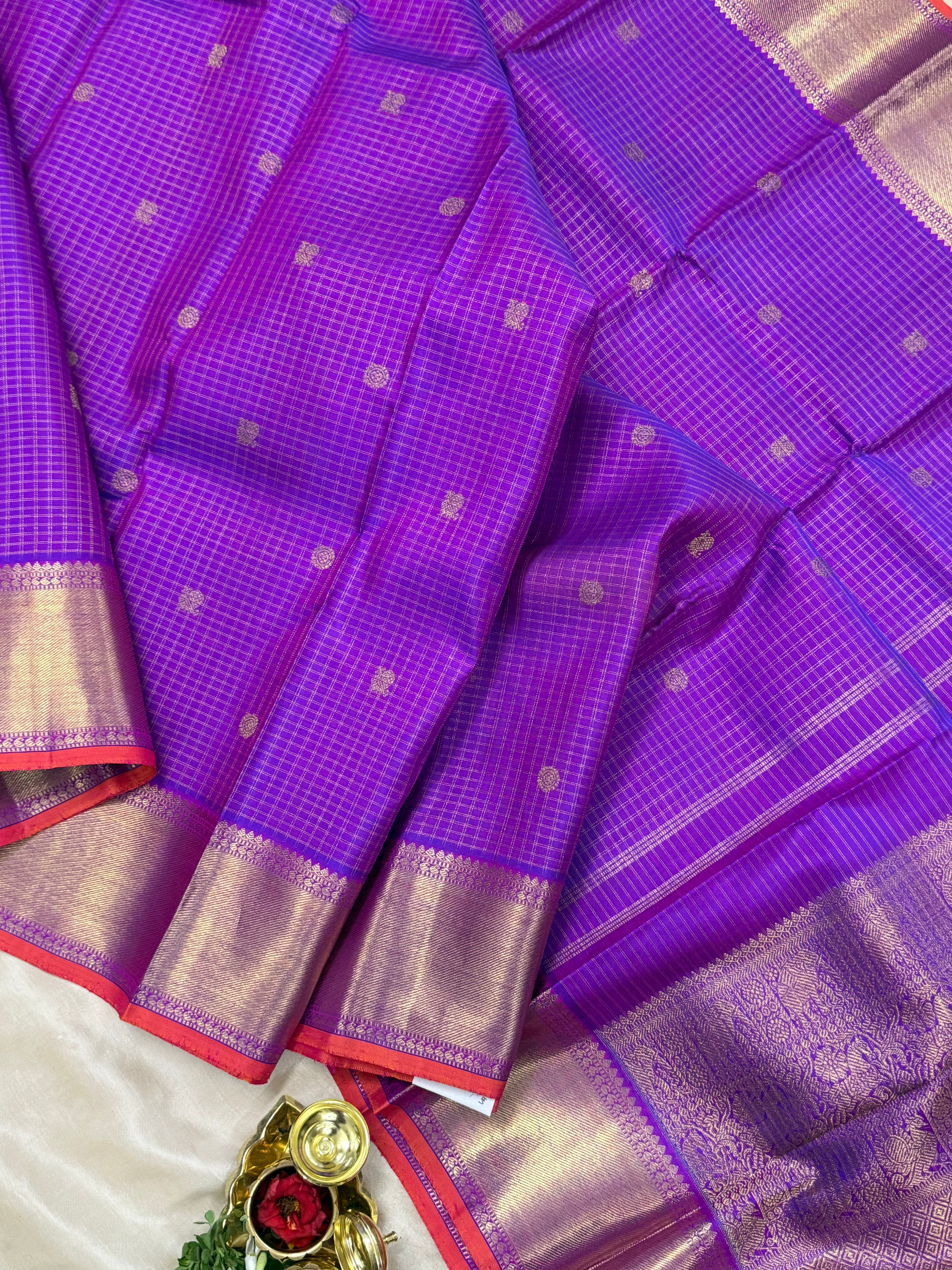 Purple zari kattam getti border/ Kanjipuram silk
