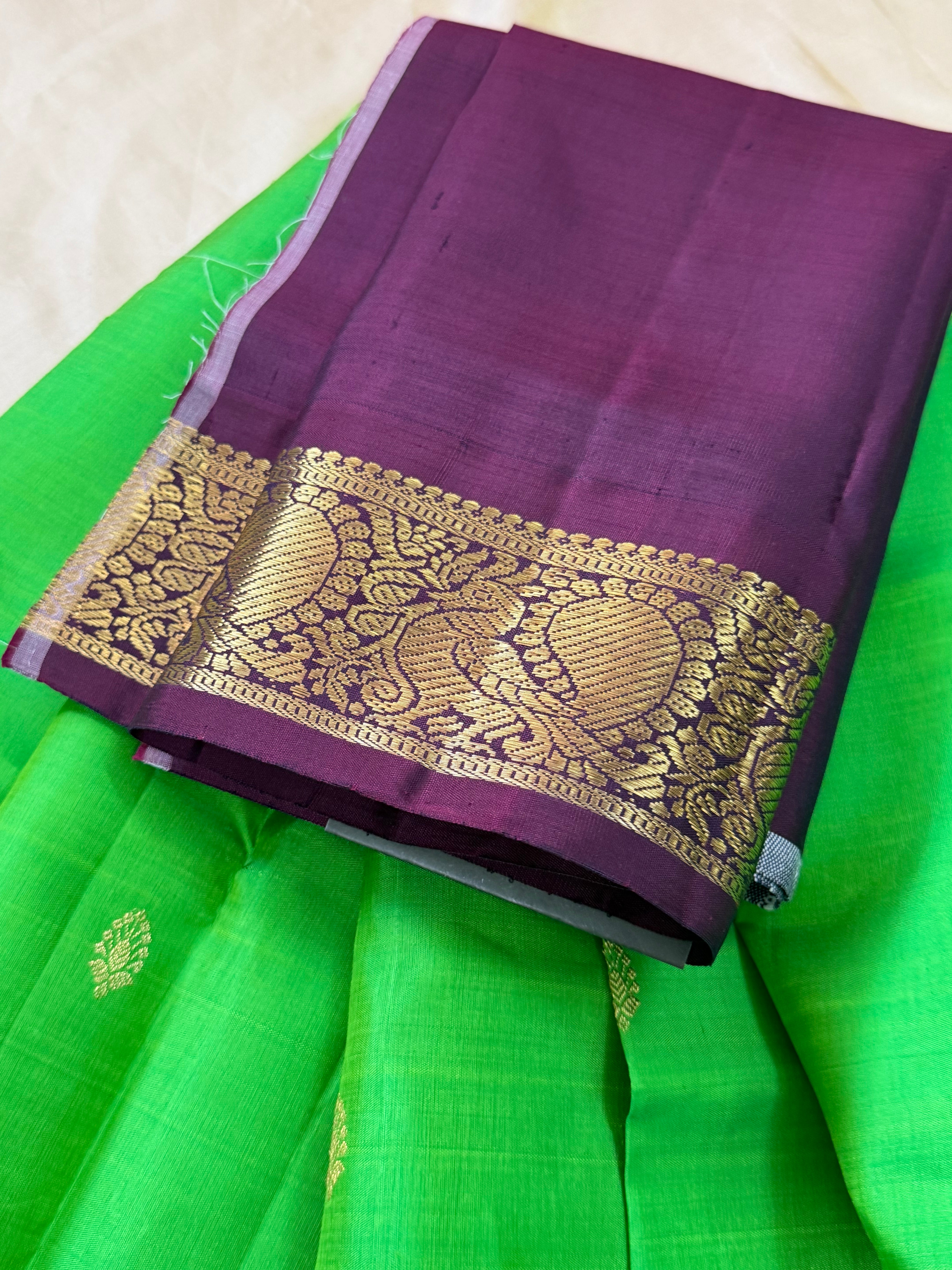 Parrot green 0 to 3 years pure Zari Pattu Paavadai Korvai