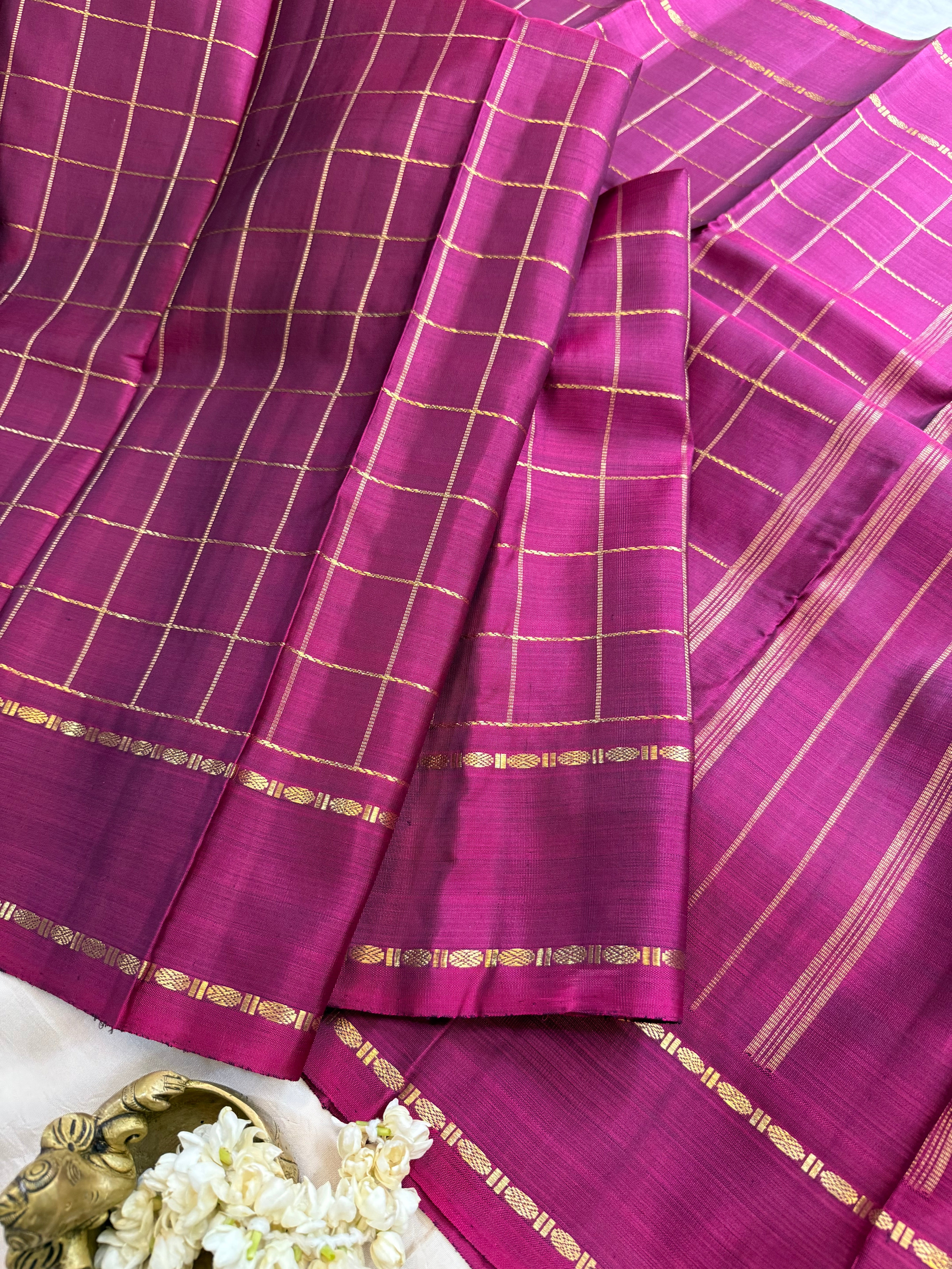 Wine colour Zari Kattam - kanjipuram silk