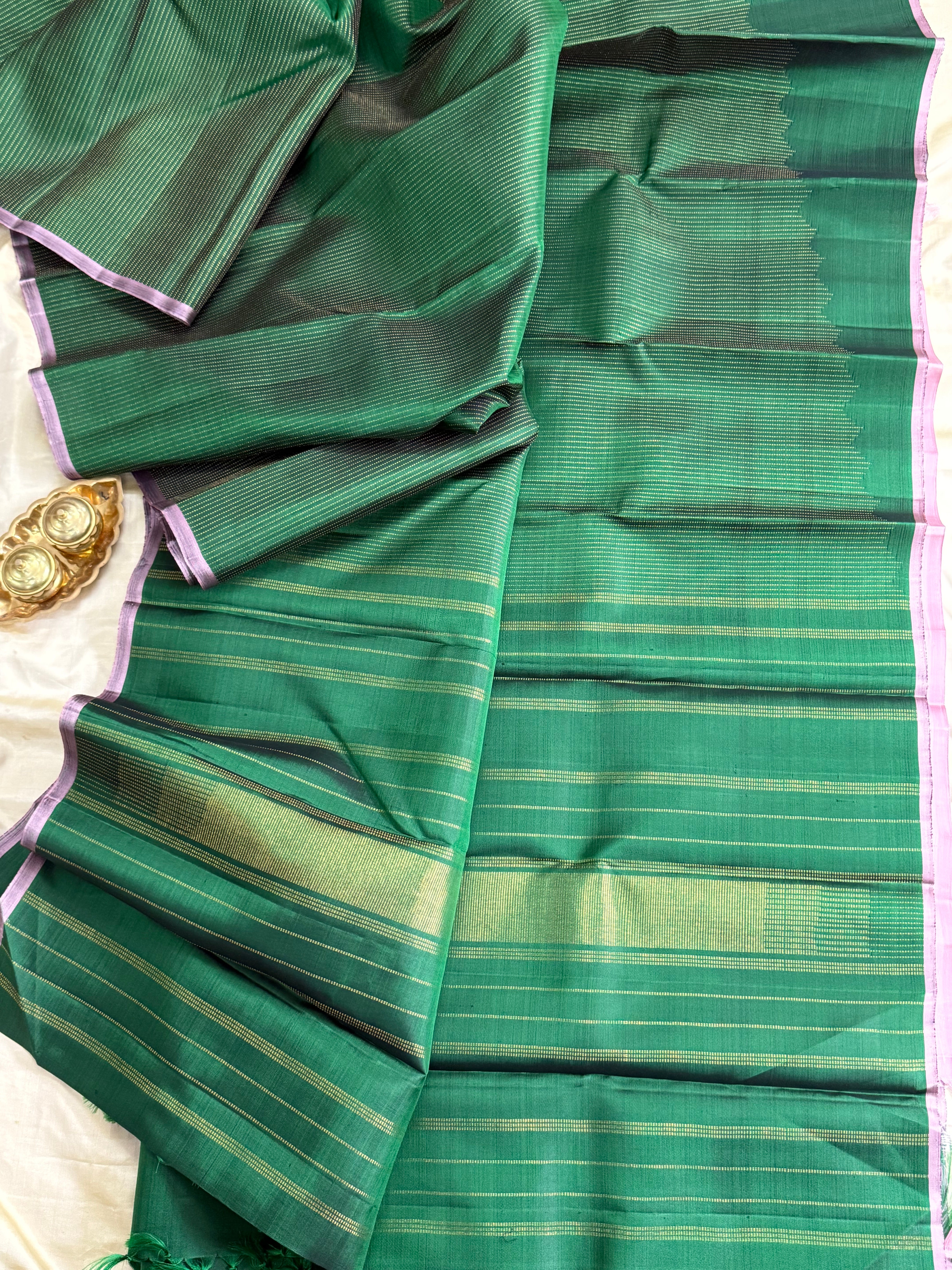DARK GREEN BODY RISING ZARI LINE/KANJIPURAM SILK SAREE CLSA9801