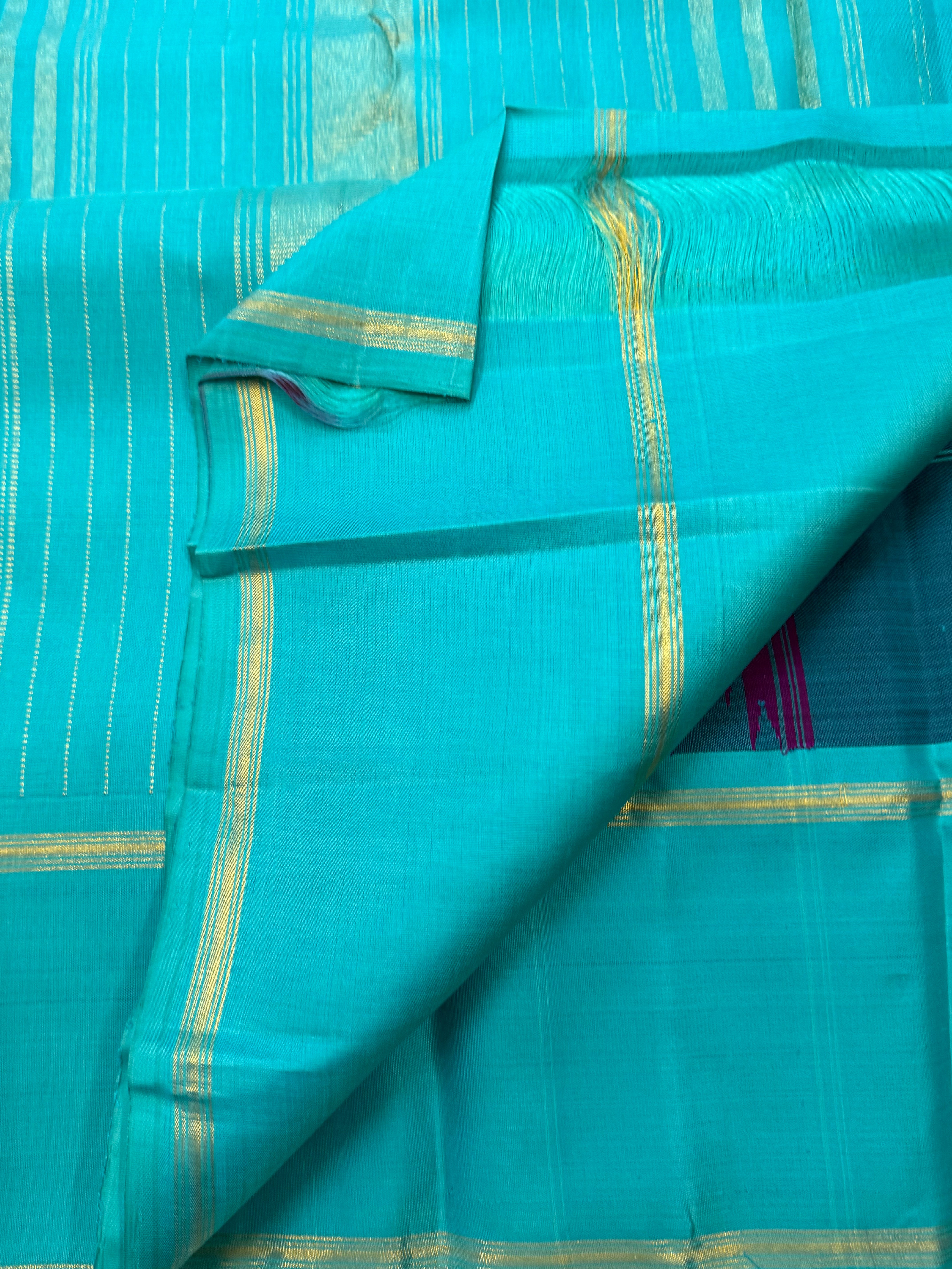 Aubergine and turquoise blue checks butta / Arani silk
