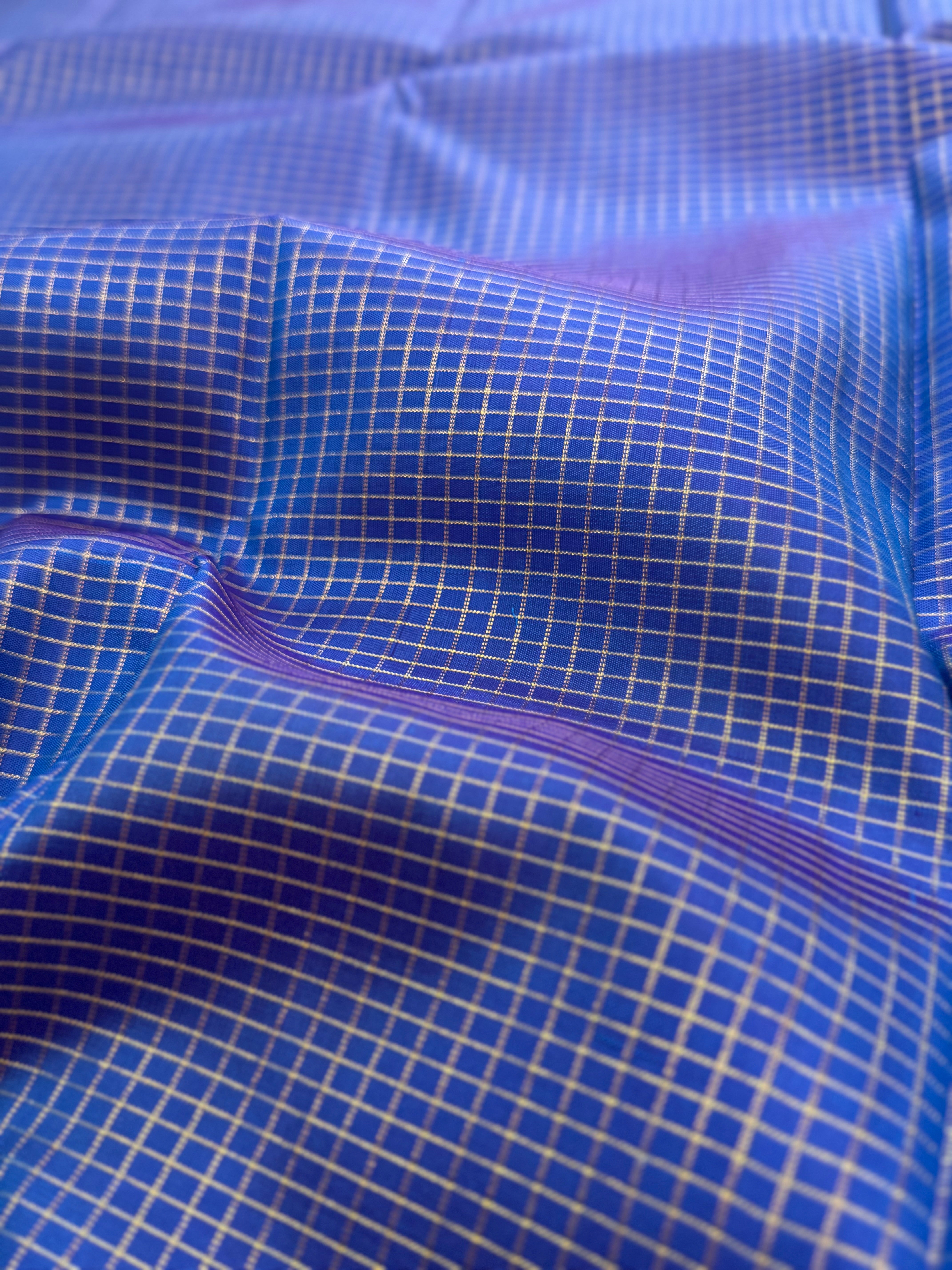 Purplish blue zari checks / Kanjipuram blouse fabric (per metre)