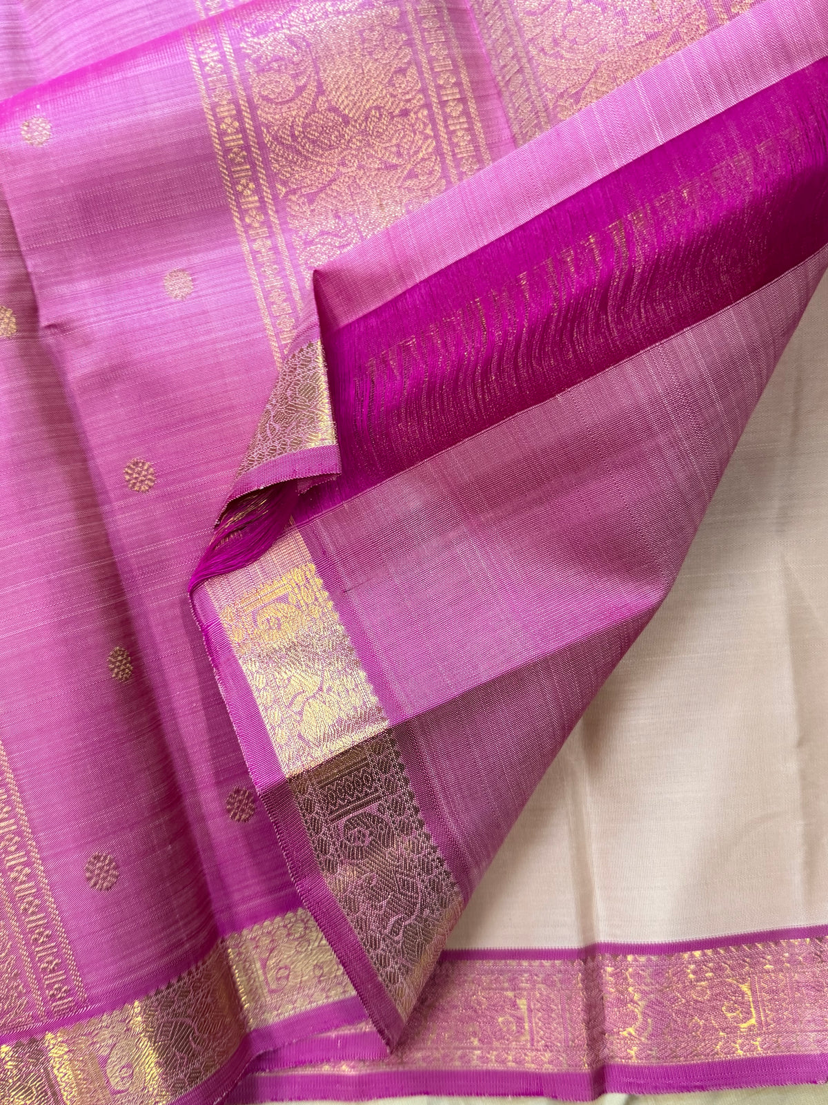 Creamish pink small border : Kanjipuram silk saree clsa 11349