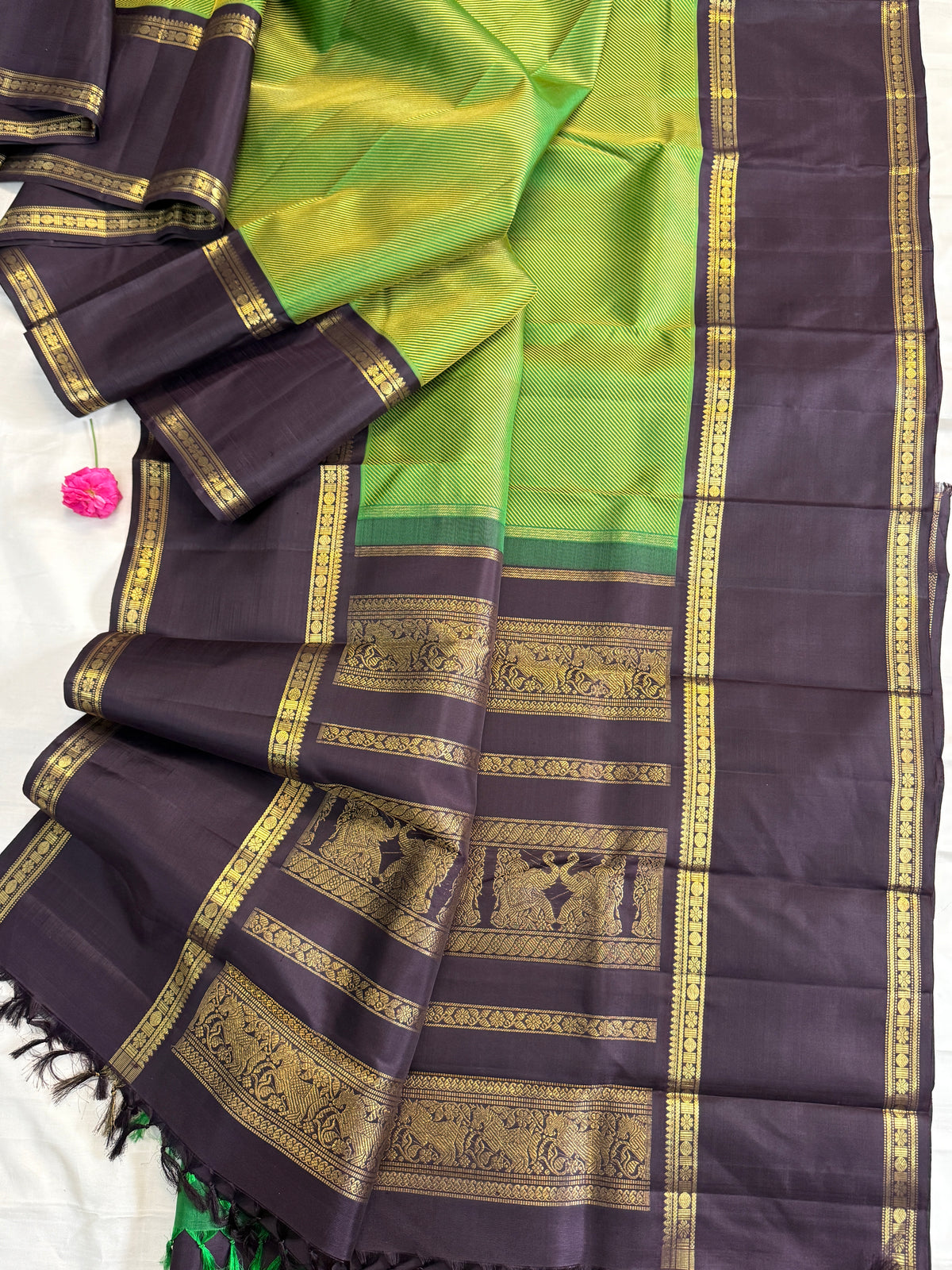 Green with black korvai Thread work kanjipuram silkCLSA11105
