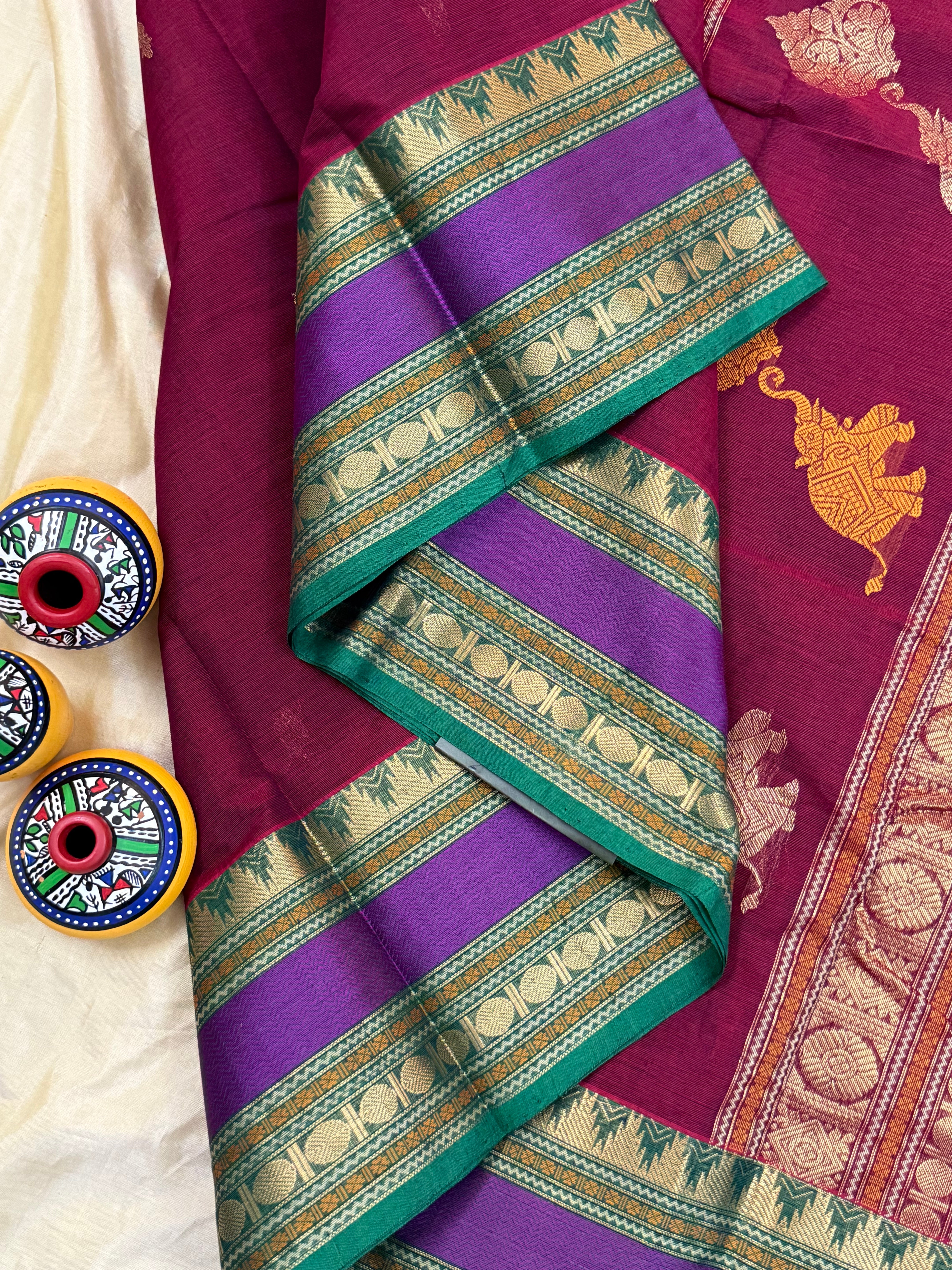 Deep red unique pallu / Kanchi Cotton CL5956