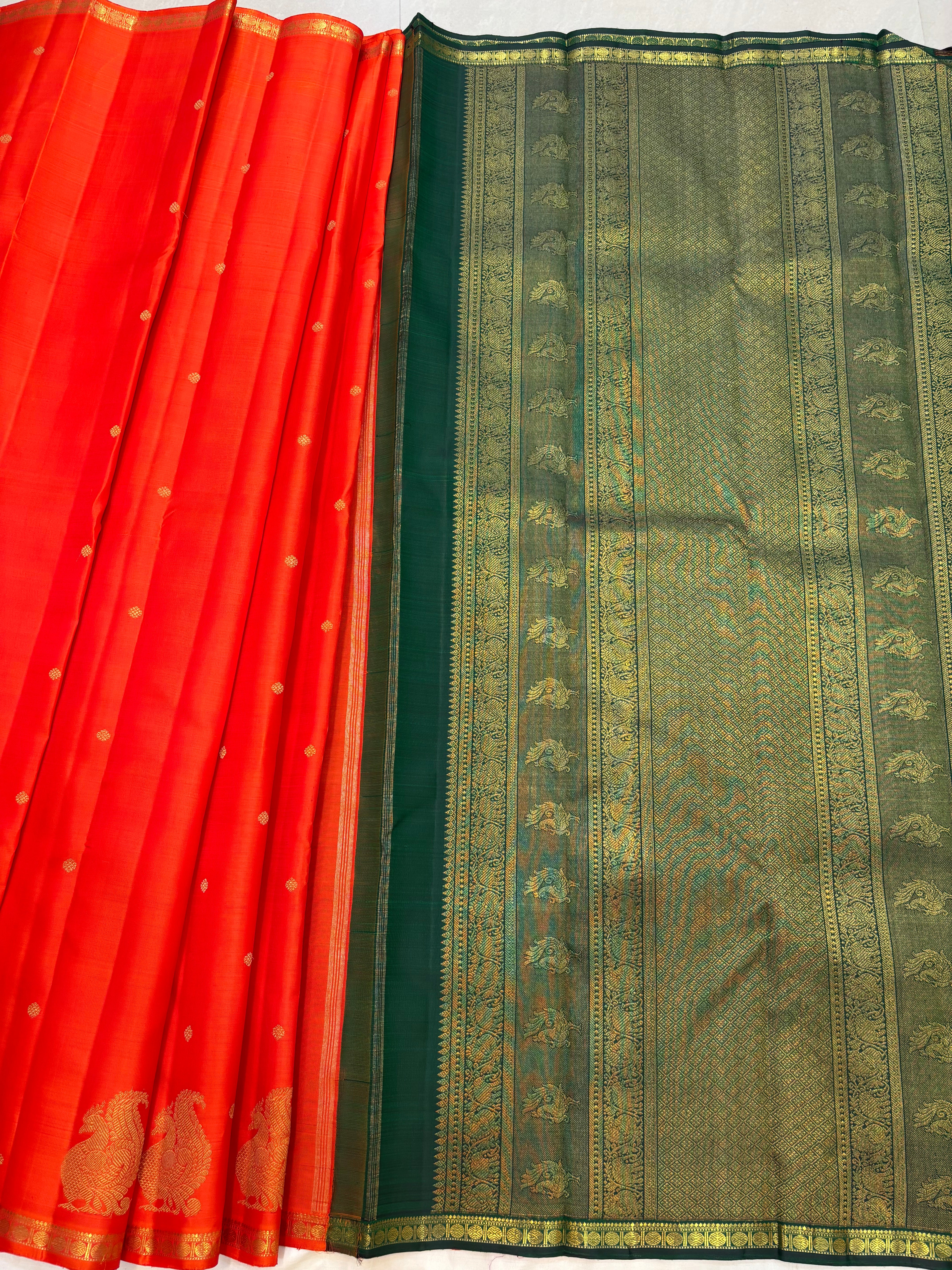 Orange annam border butta - kanjipuram silk